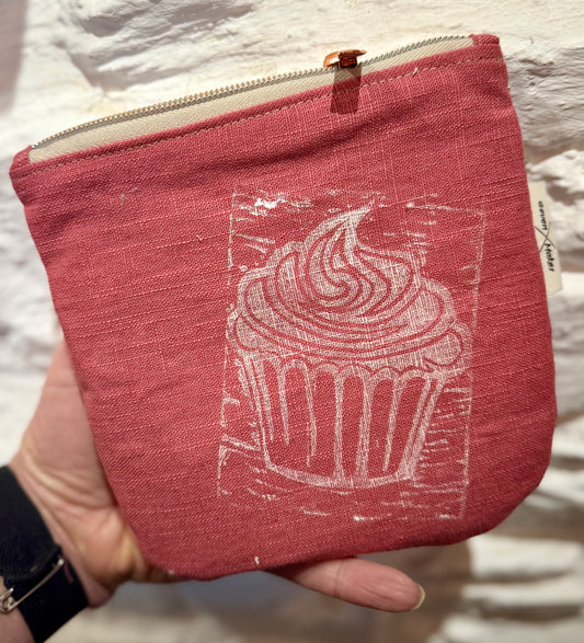 Linen mix hand printed zipper bags