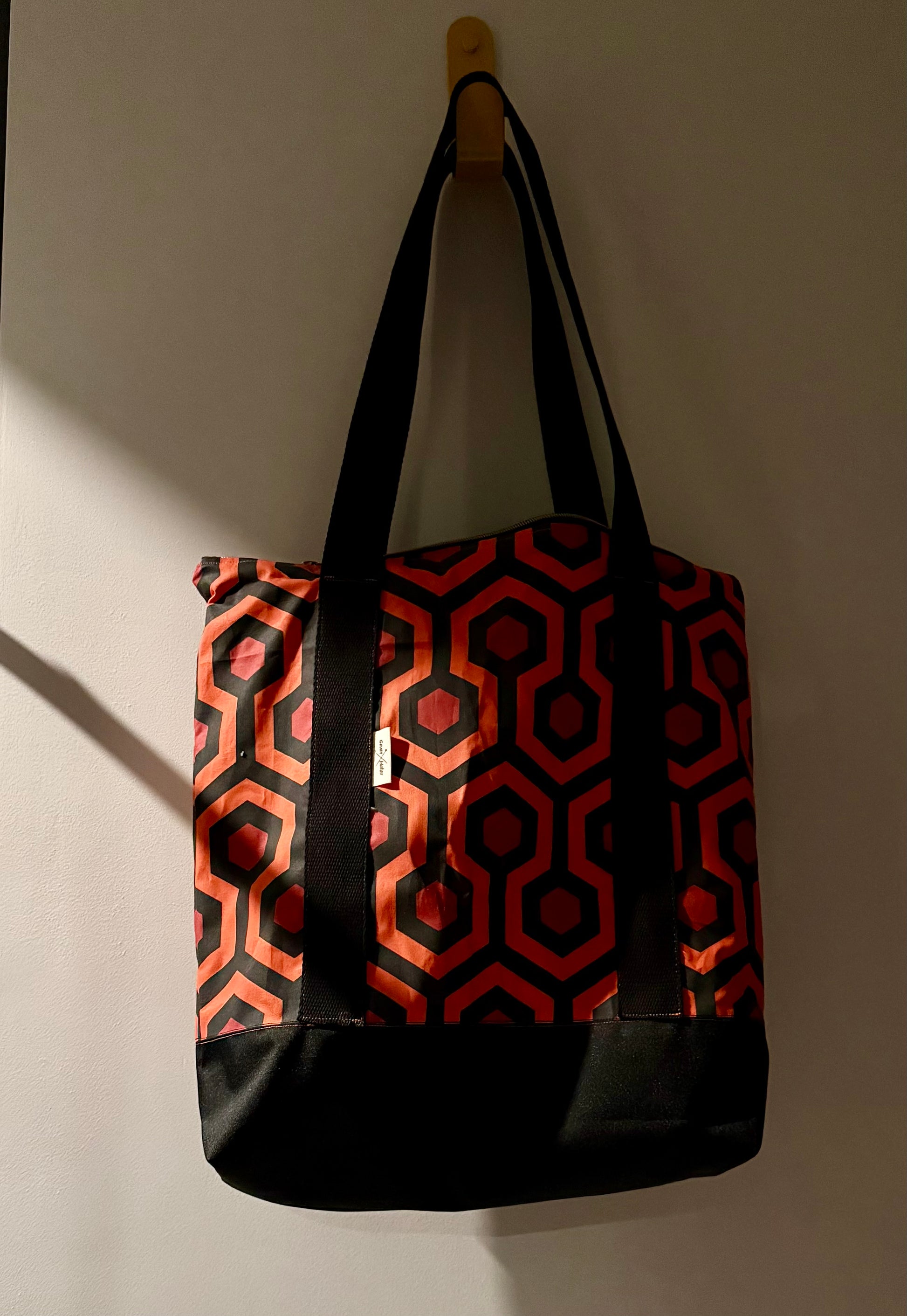 waterproof base, cotton canvas straps, lined shoulder bag with zip and inner pockets - perfect present for fans of The Shining and Stephen King