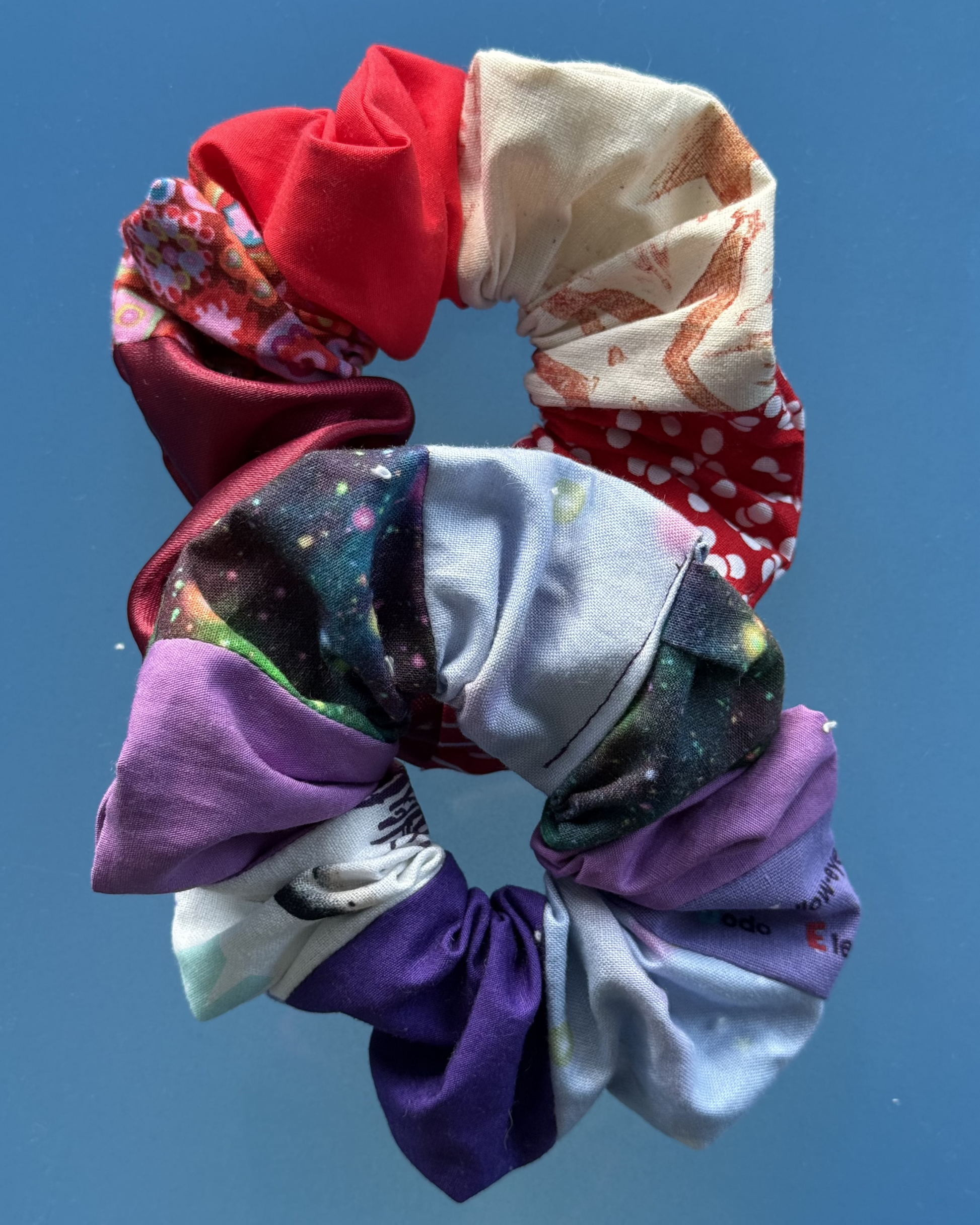 Sustainable fashion accessories - scrappy scrunchies made by Seven Makes from scrap fabrics