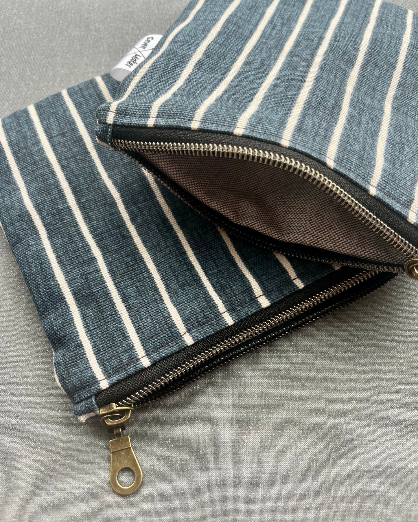 block printed linen lined zipper bags