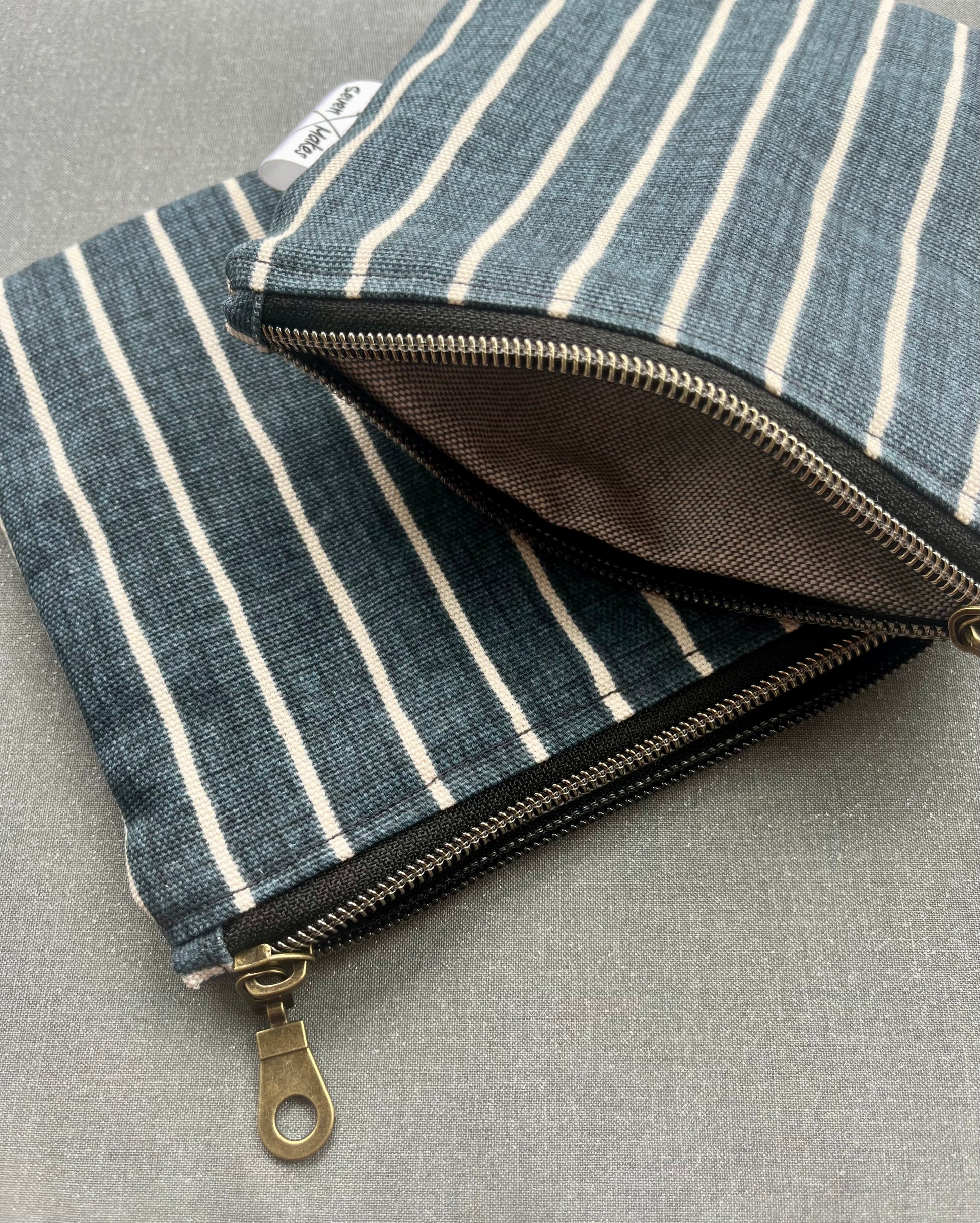 block printed linen lined zipper bags