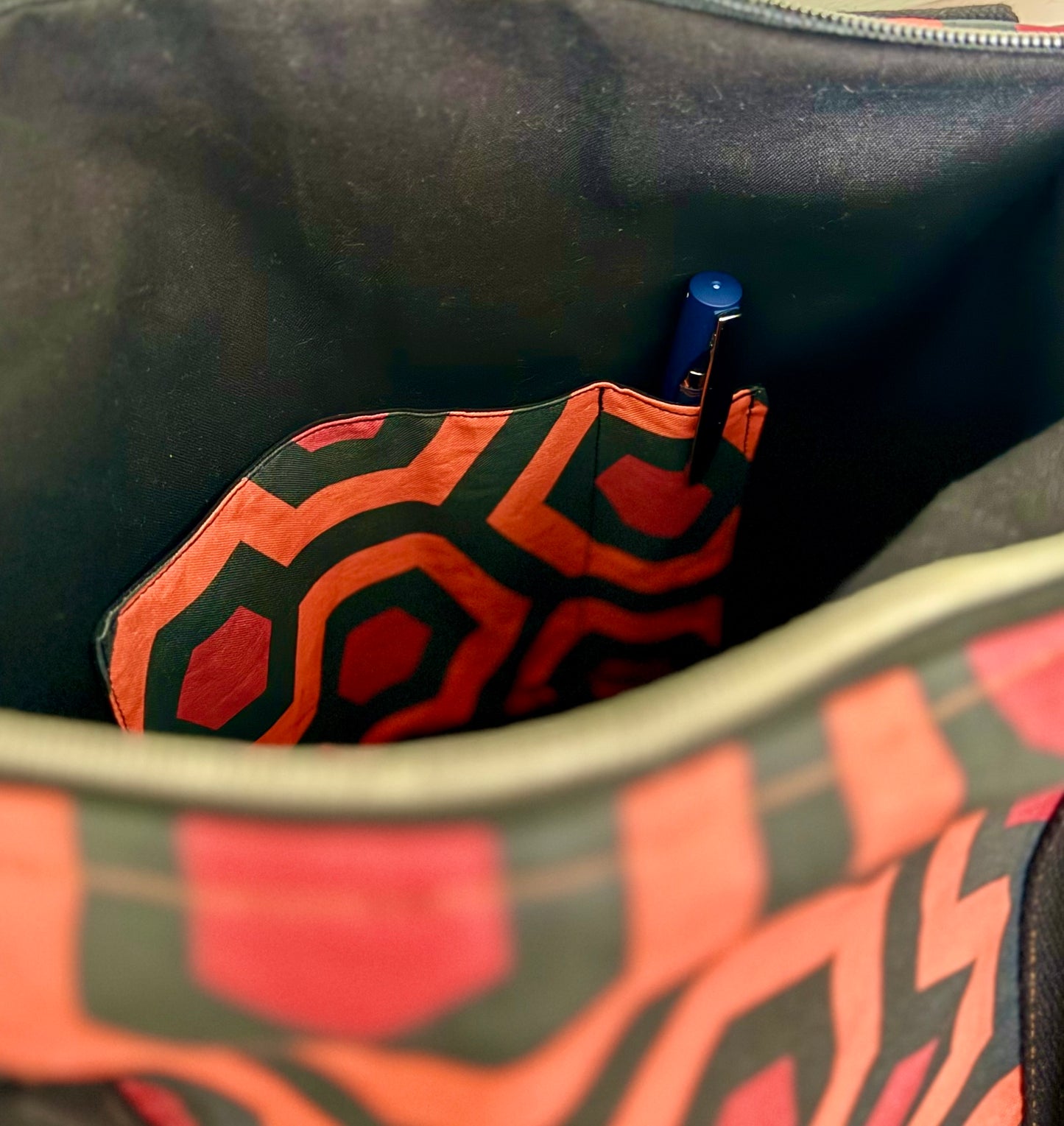 waterproof base, cotton canvas straps, lined shoulder bag with zip and inner pockets - perfect present for fans of The Shining and Stephen King