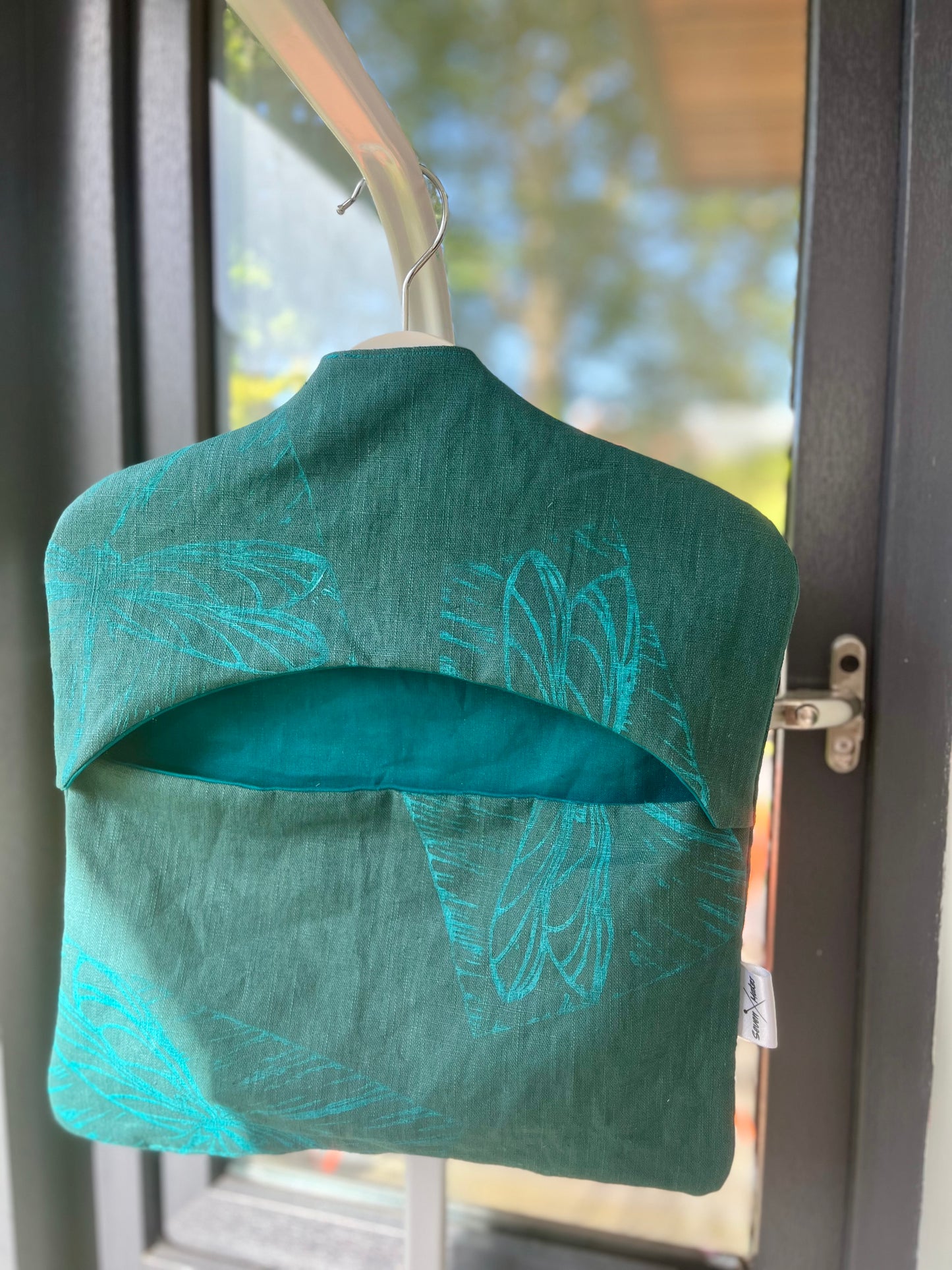 handprinted dragonfly linen clothes peg bag - teal