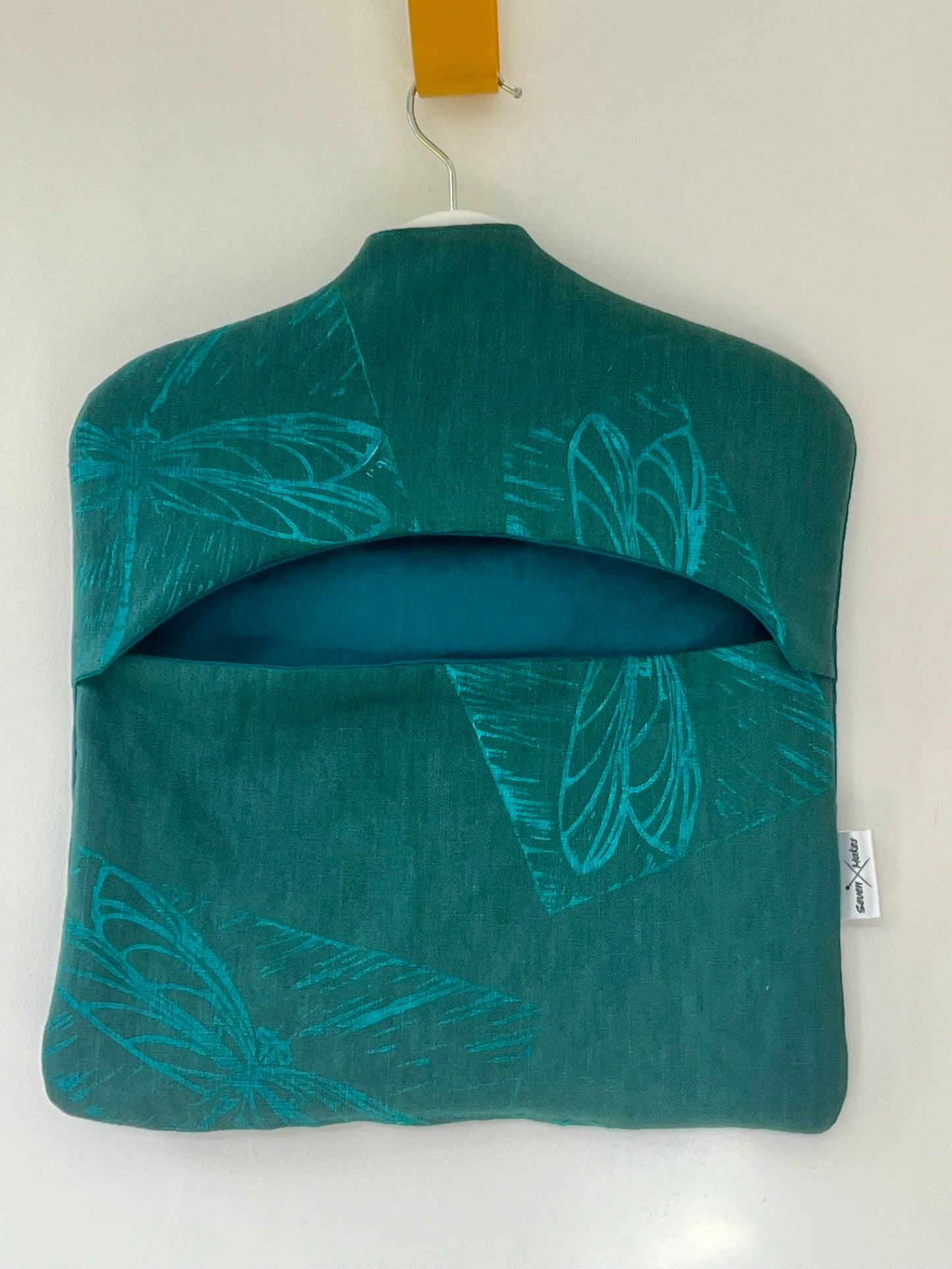 handprinted dragonfly linen clothes peg bag