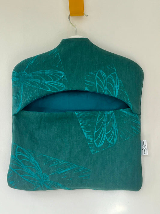 handprinted dragonfly linen clothes peg bag