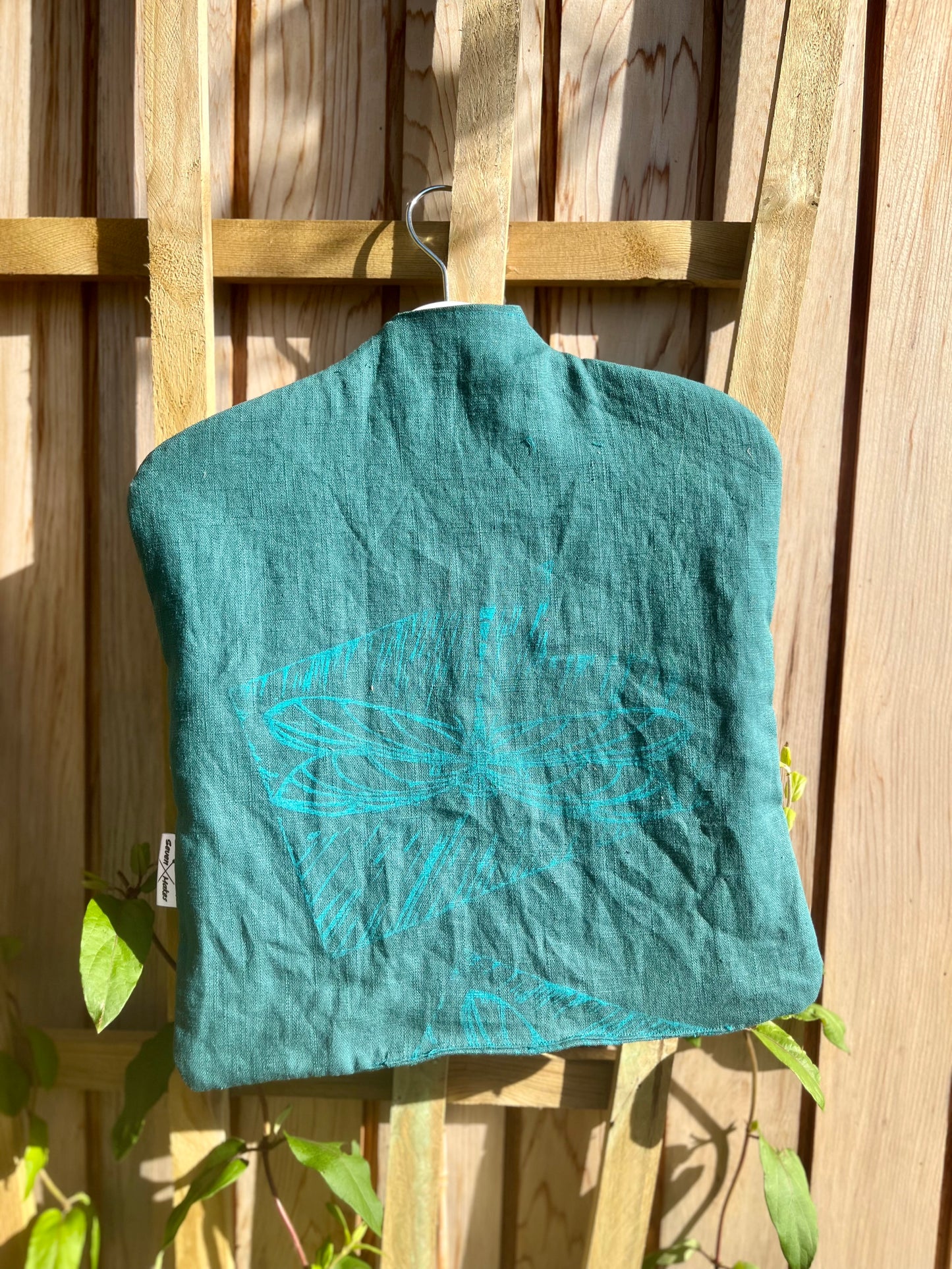 handprinted dragonfly linen clothes peg bag