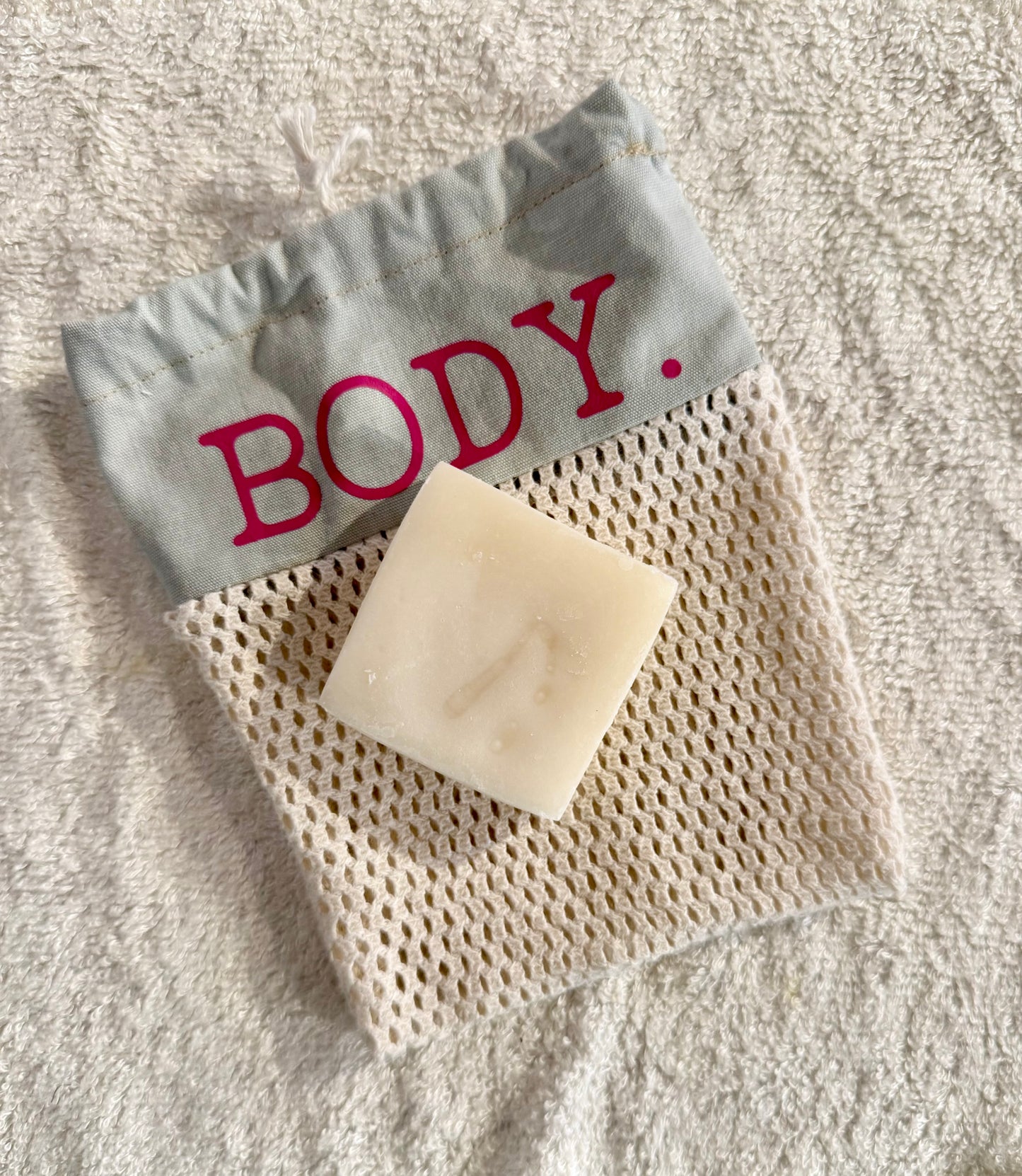 organic cotton net wash bag for body bar, shower soap