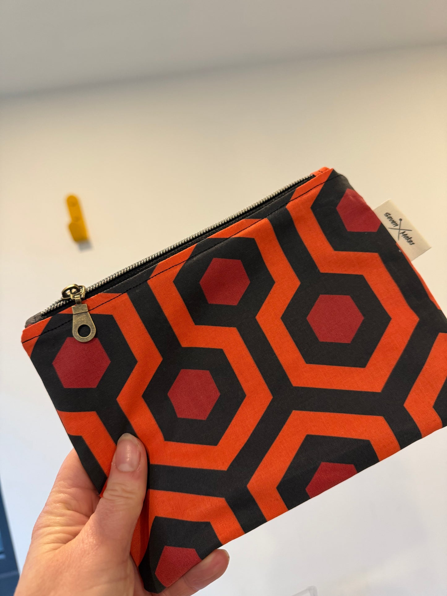 waterproof lined zipper bag in Overlook Hotel fabric pattern