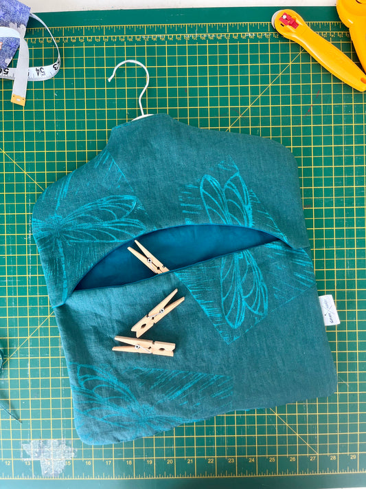 handprinted dragonfly linen clothes peg bag
