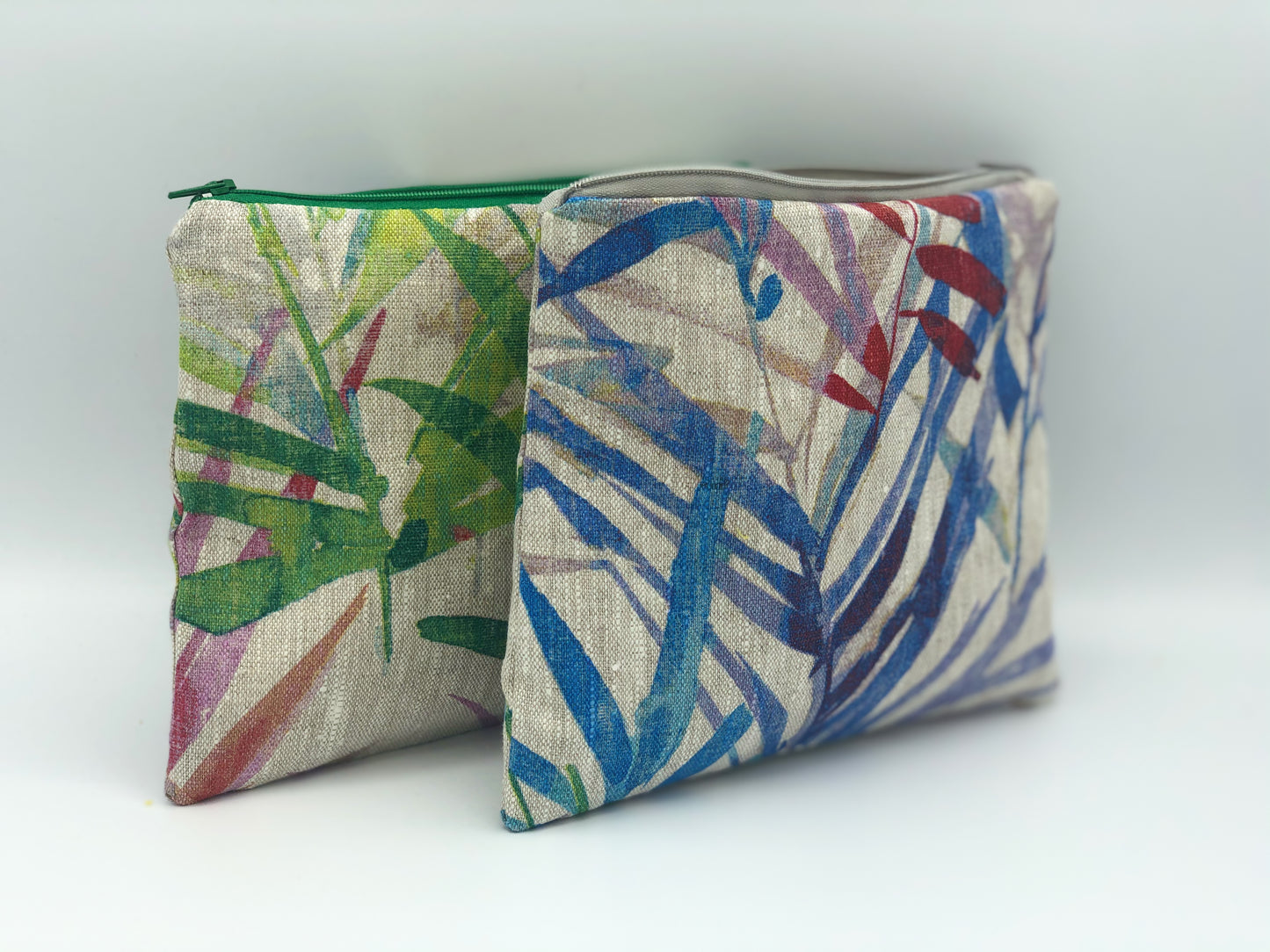 Linen Zipper Pouch with Beautiful Leaf Prints