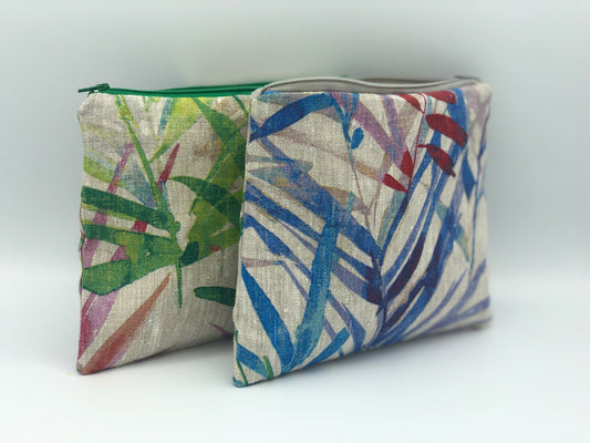 Linen Zipper Pouch with Beautiful Leaf Prints