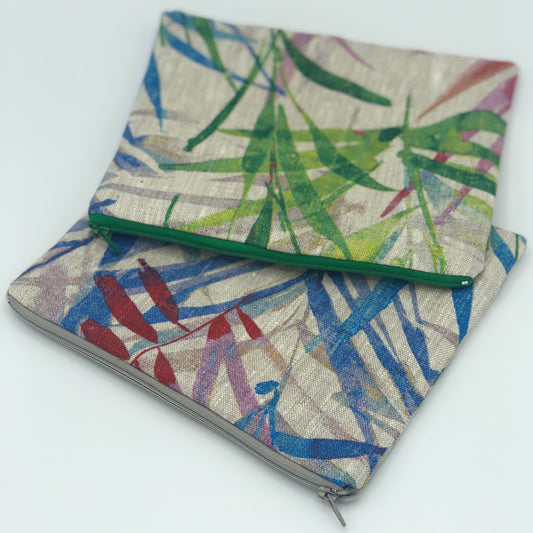 Linen Zipper Pouch with Beautiful Leaf Prints