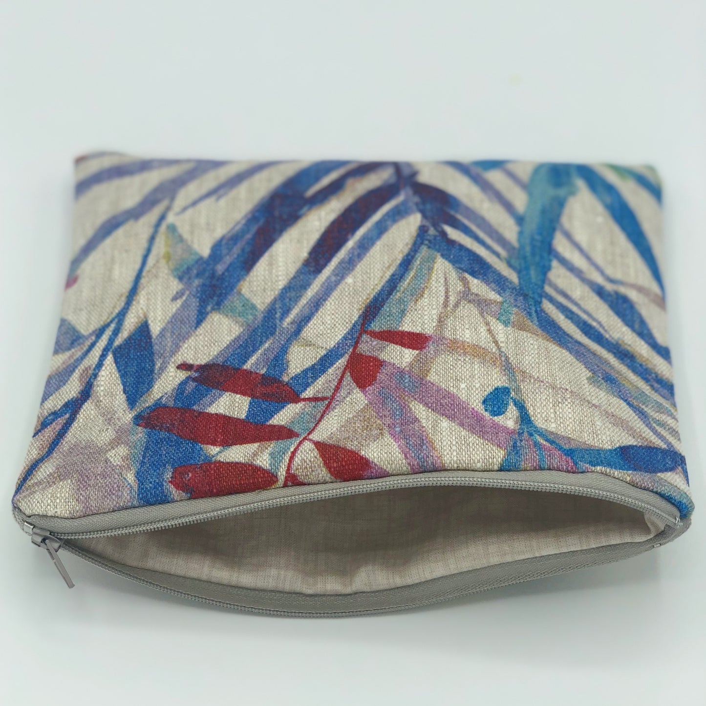 Linen Zipper Pouch with Beautiful Leaf Prints
