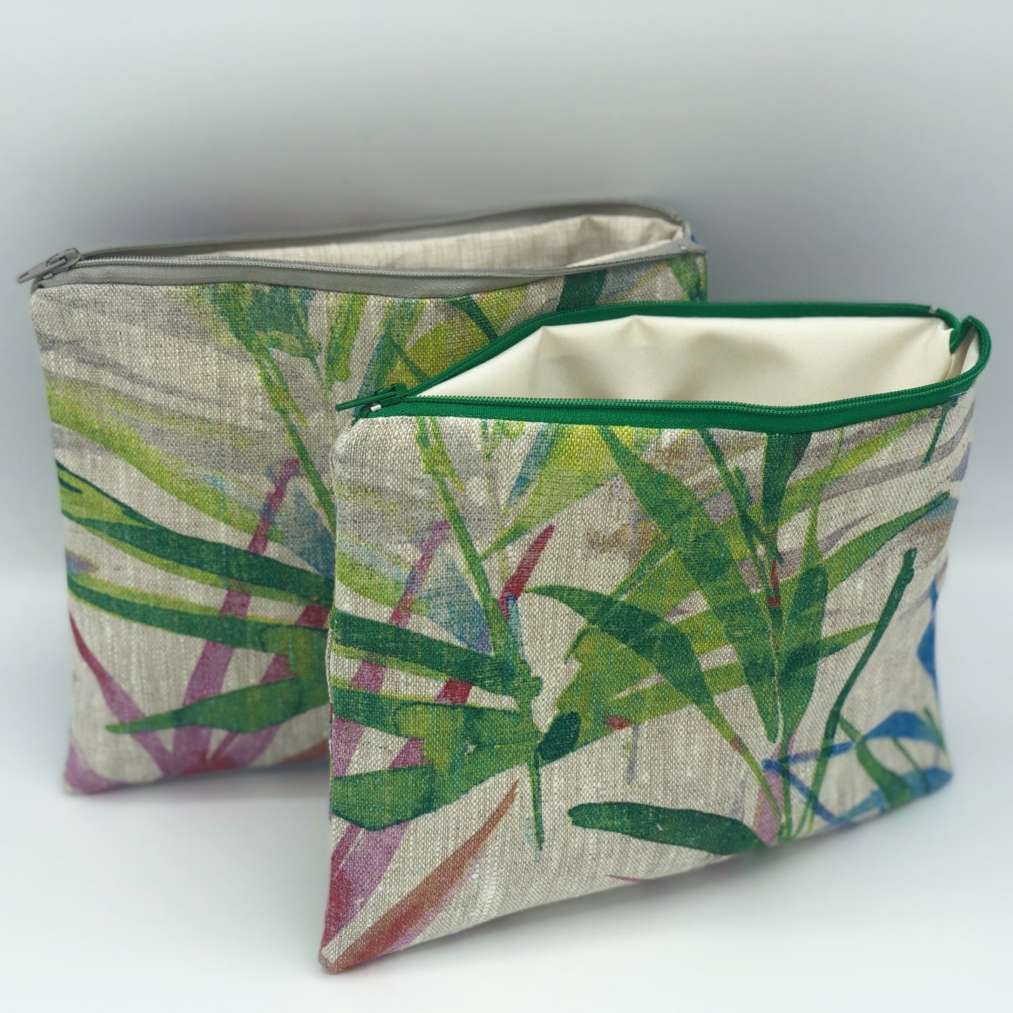 Linen Zipper Pouch with Beautiful Leaf Prints