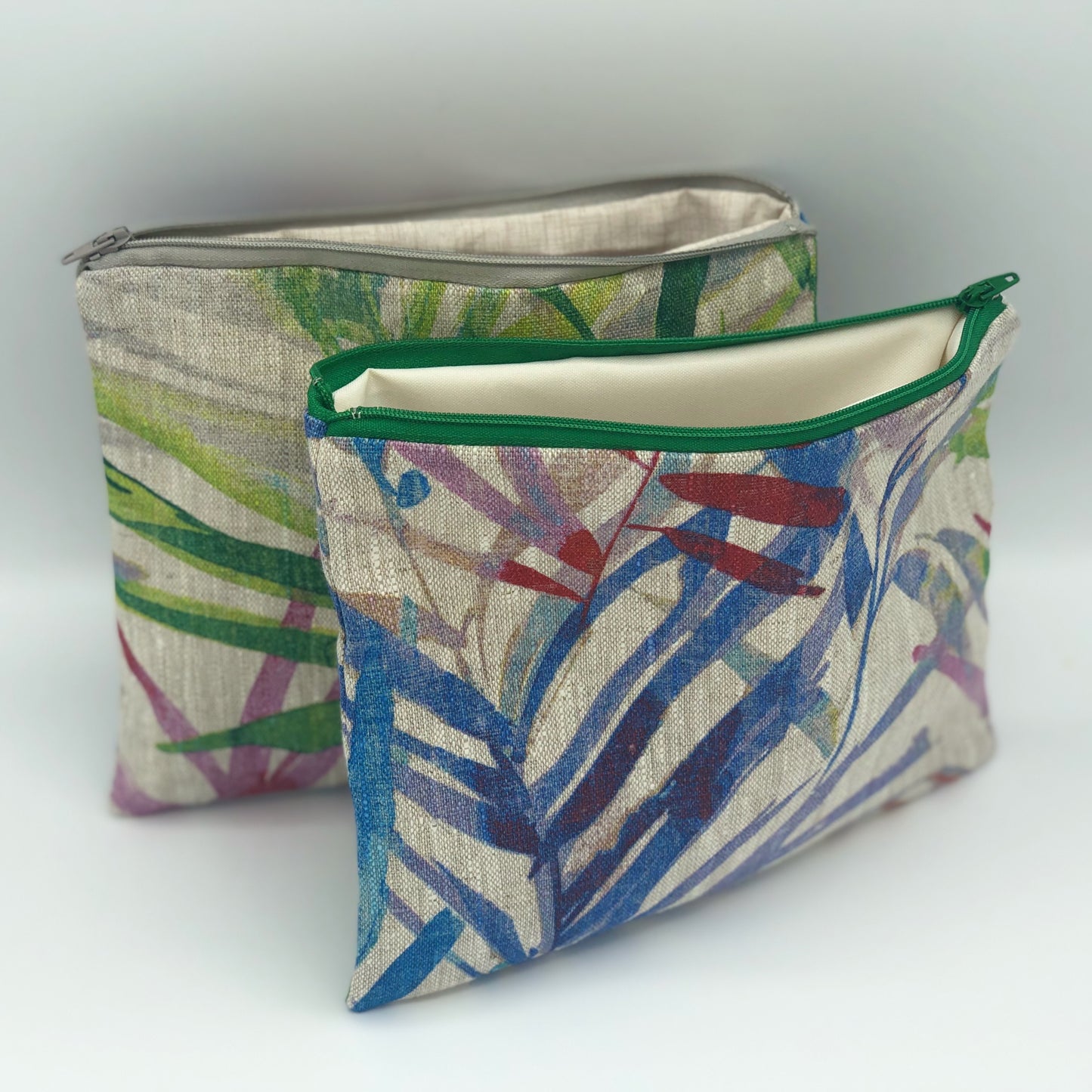 Linen Zipper Pouch with Beautiful Leaf Prints