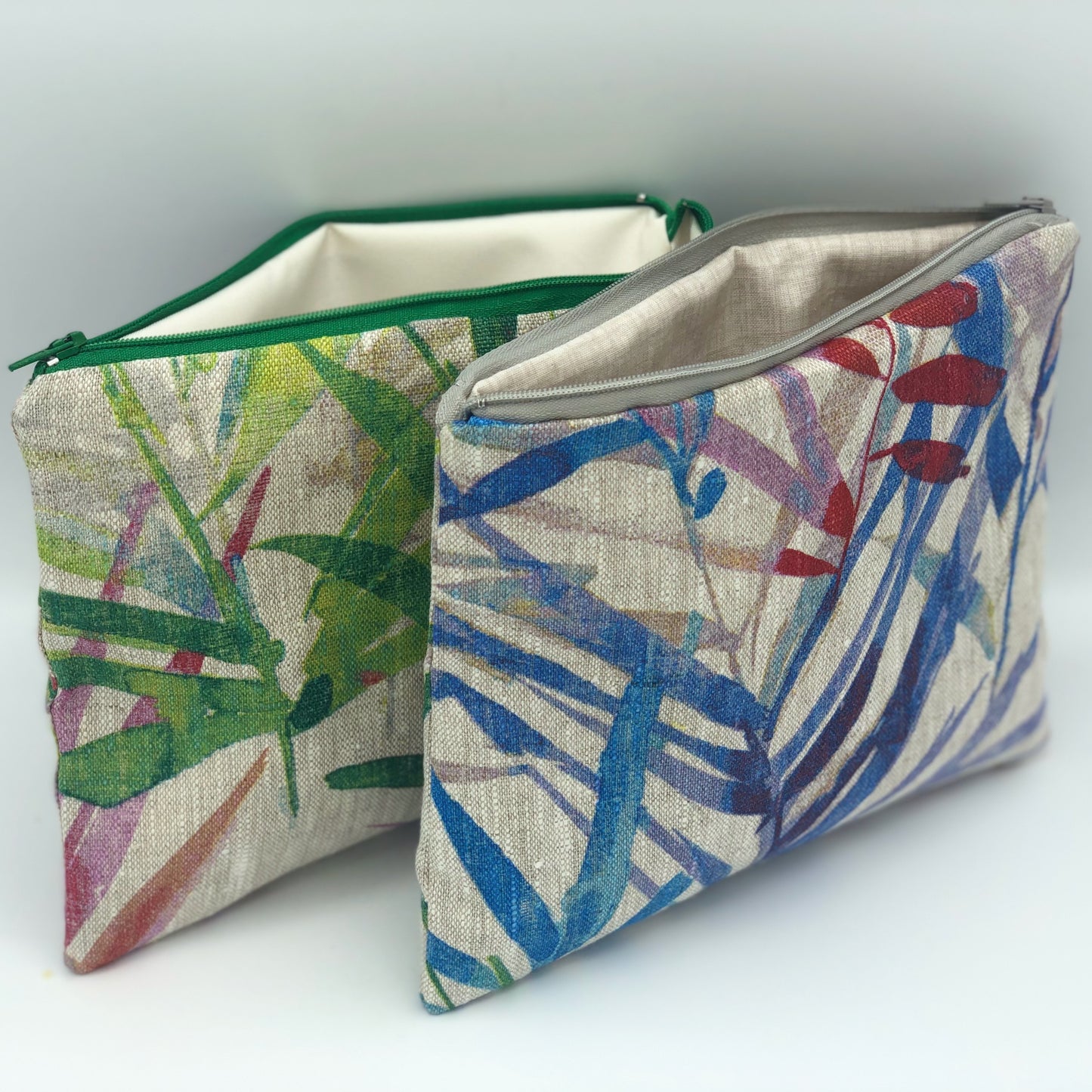 Linen Zipper Pouch with Beautiful Leaf Prints