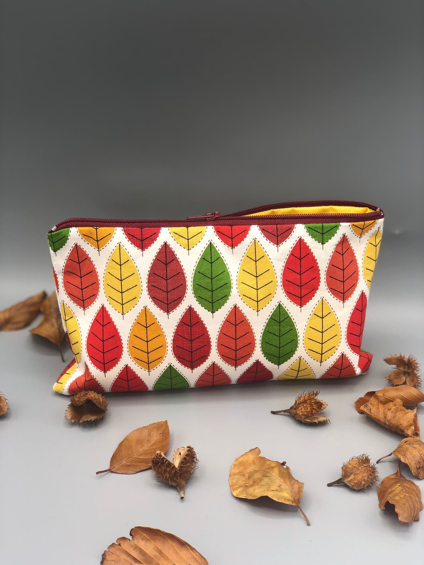 Autumn Leaves Zipper Pouch - two sizes and with waterproof lining option