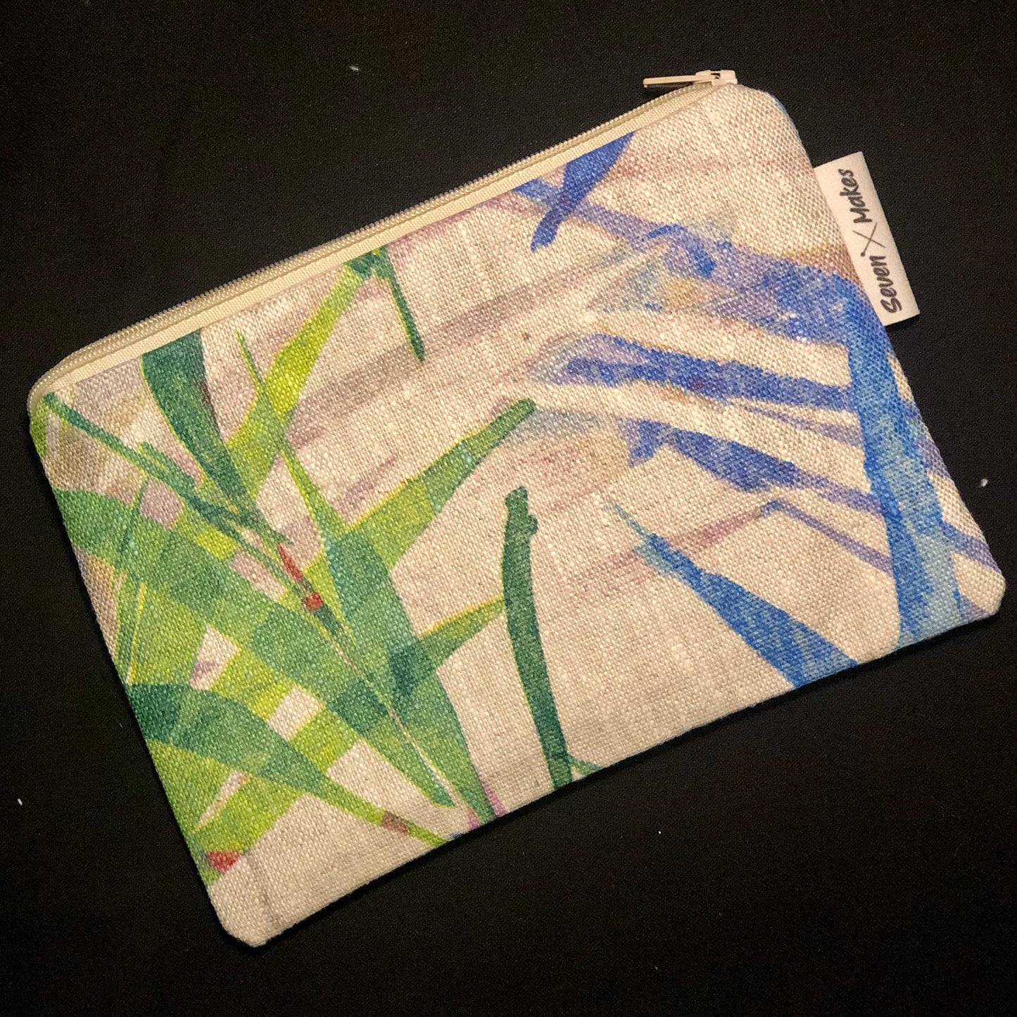 Linen Zipper Pouch with Beautiful Leaf Prints
