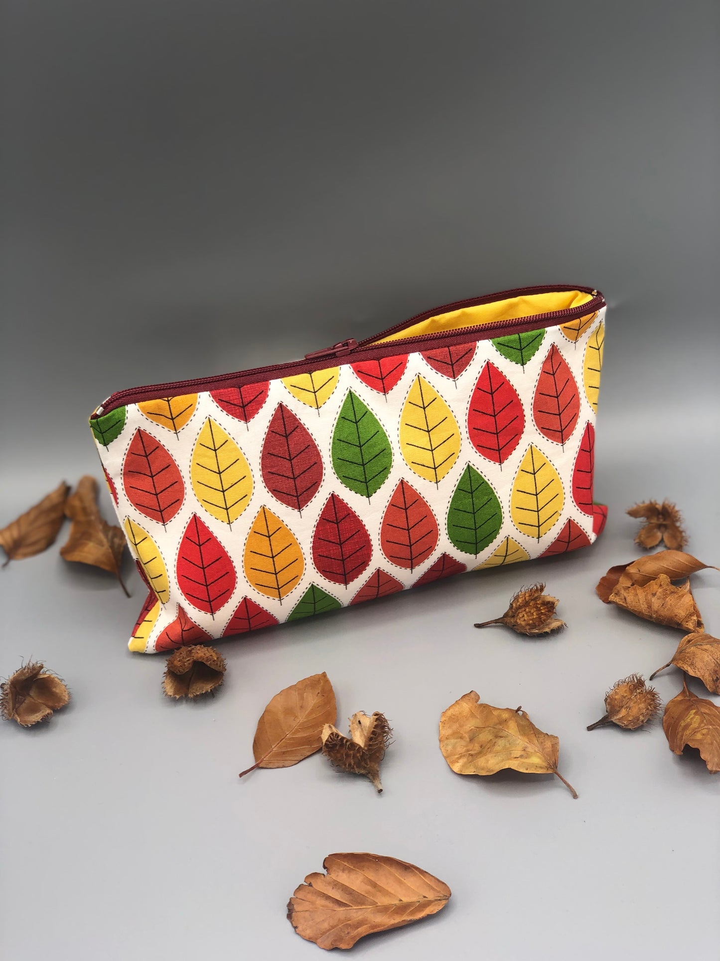 Autumn Leaves Zipper Pouch - two sizes and with waterproof lining option