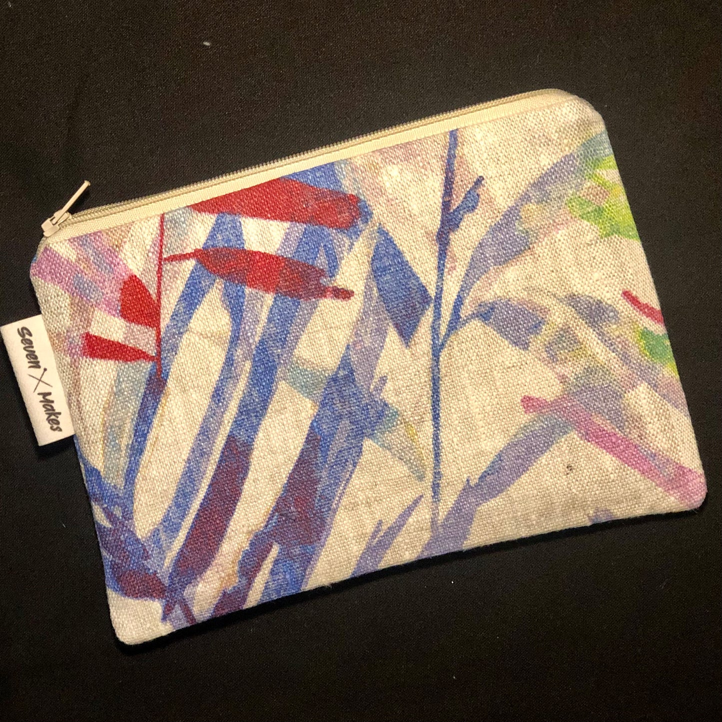 Linen Zipper Pouch with Beautiful Leaf Prints
