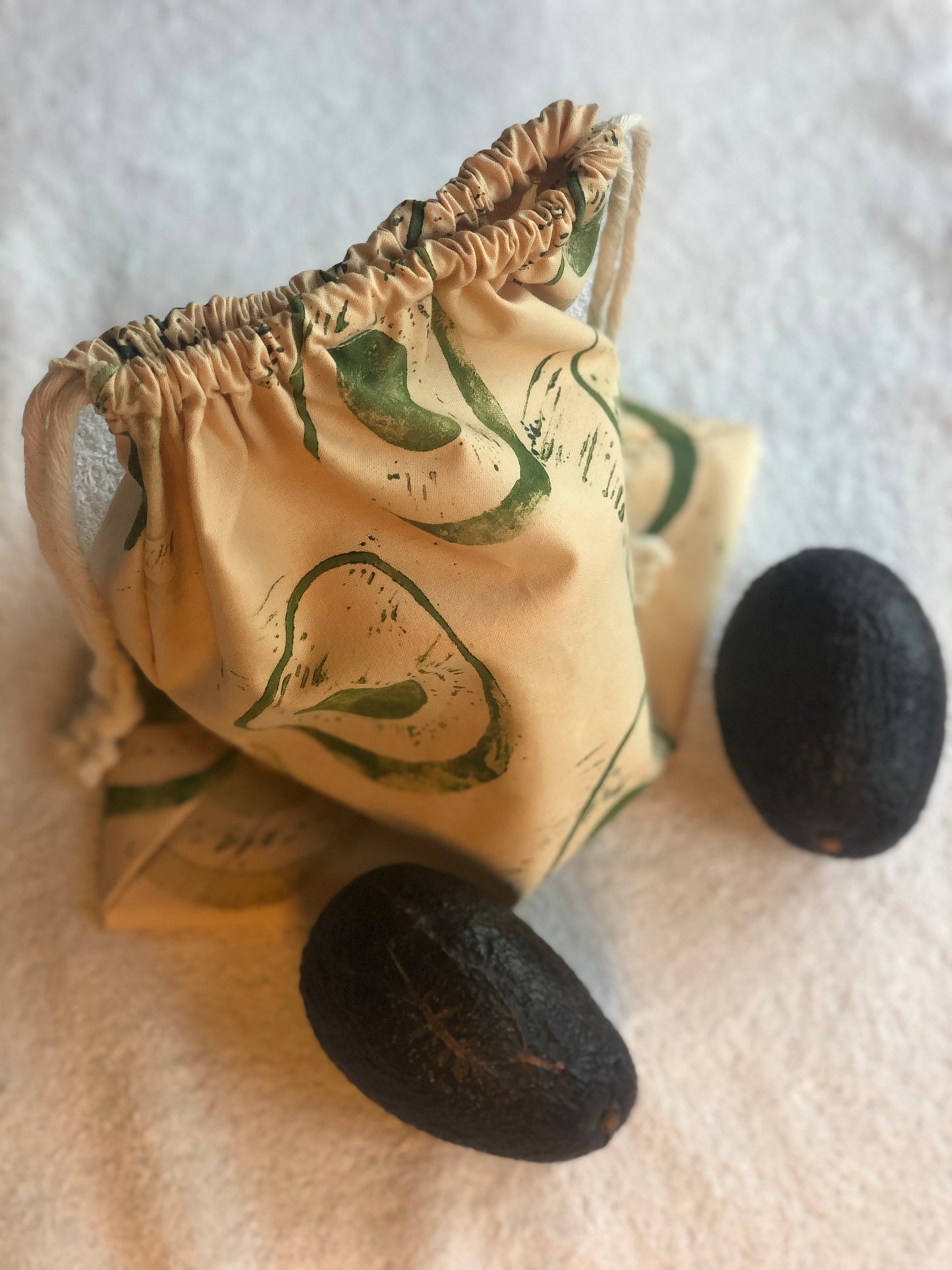 Reusable Produce Bag - Hand printed Avocado Cotton