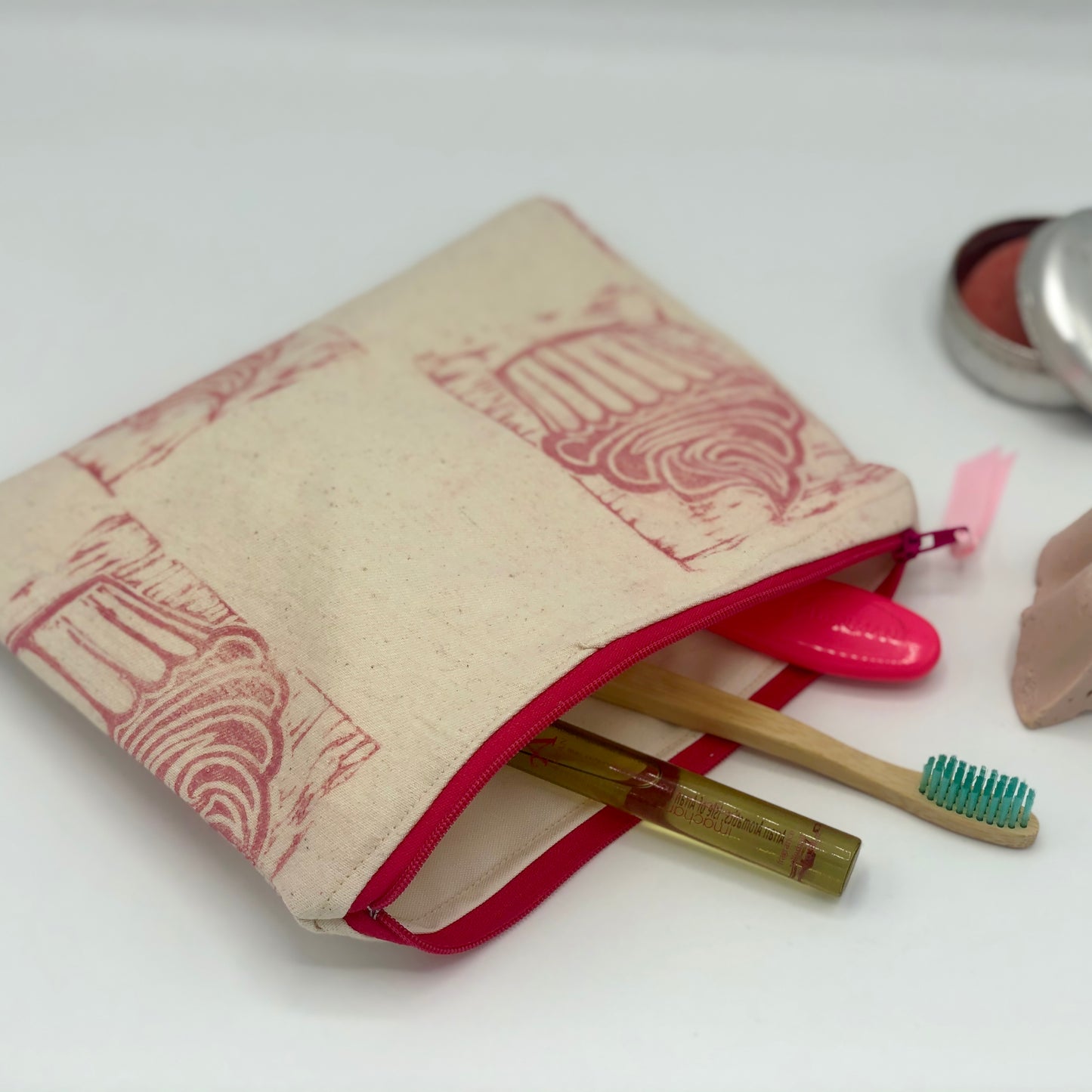 Hand printed Fabric Zipper Pouch