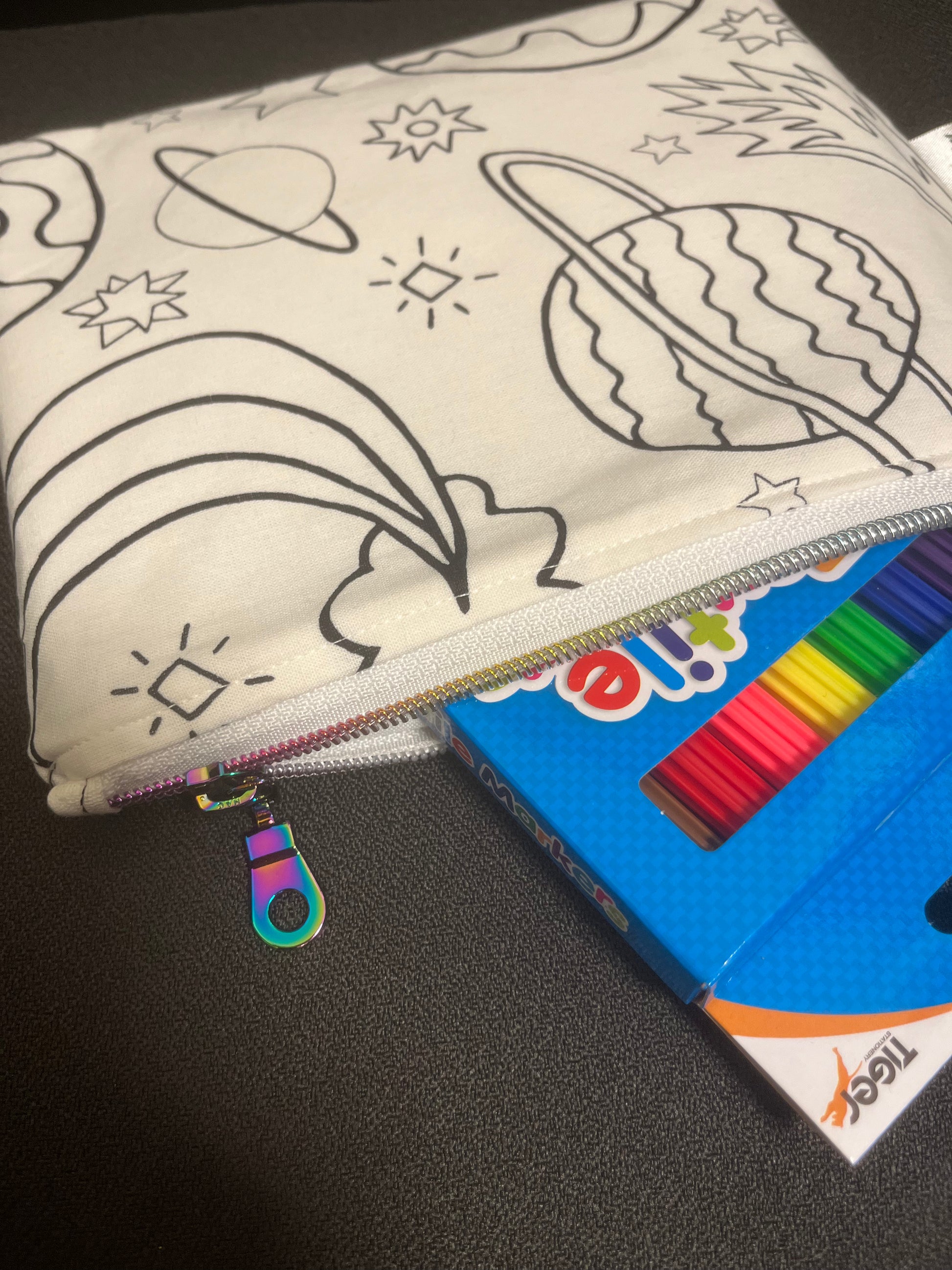 Colour in fabric deep zipper bags - gifts for kids and artists