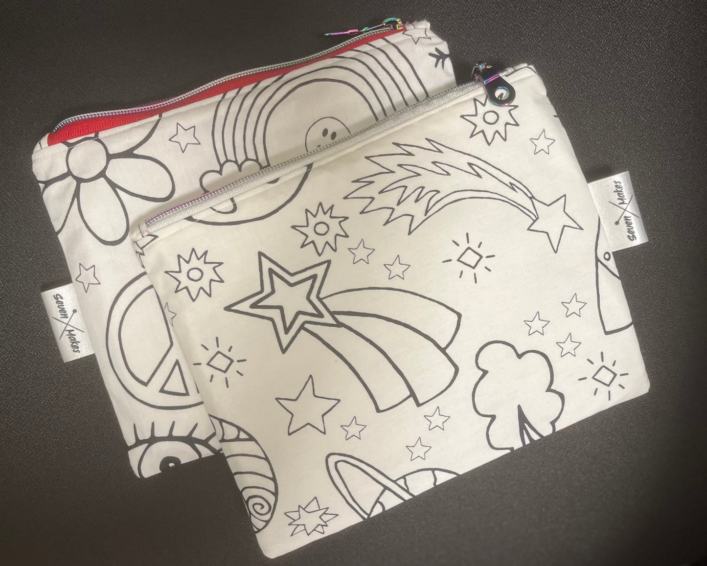 Colour in fabric deep zipper bags - waterproof lined - ideal gifts for creative people 