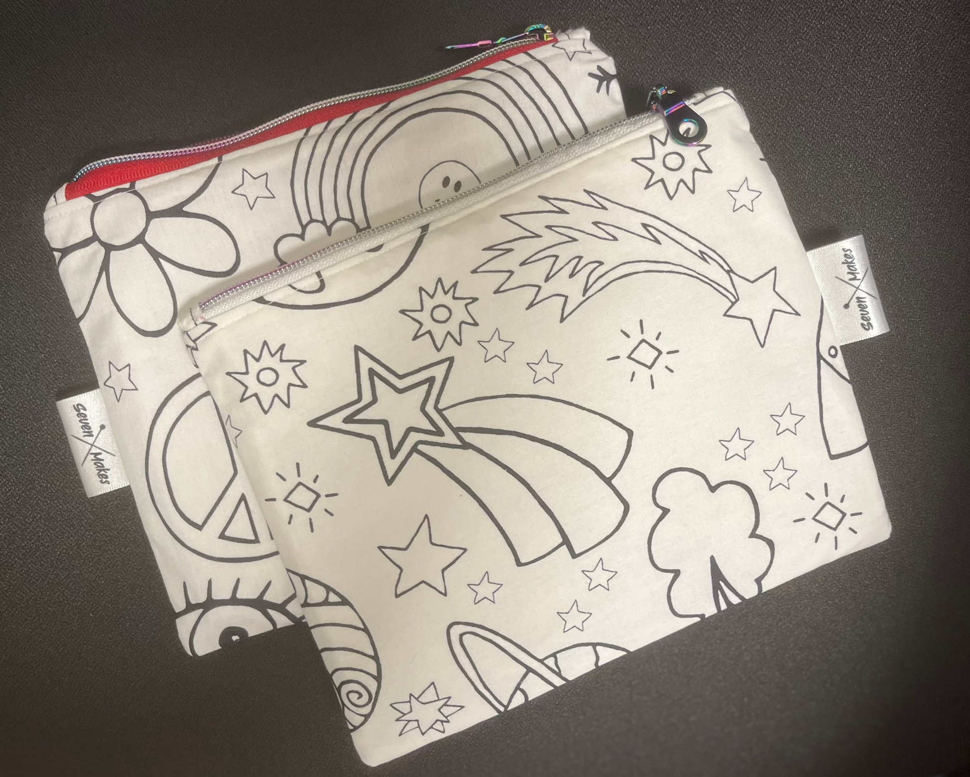 Colour in fabric deep zipper bags - waterproof lined - ideal gifts for creative people 