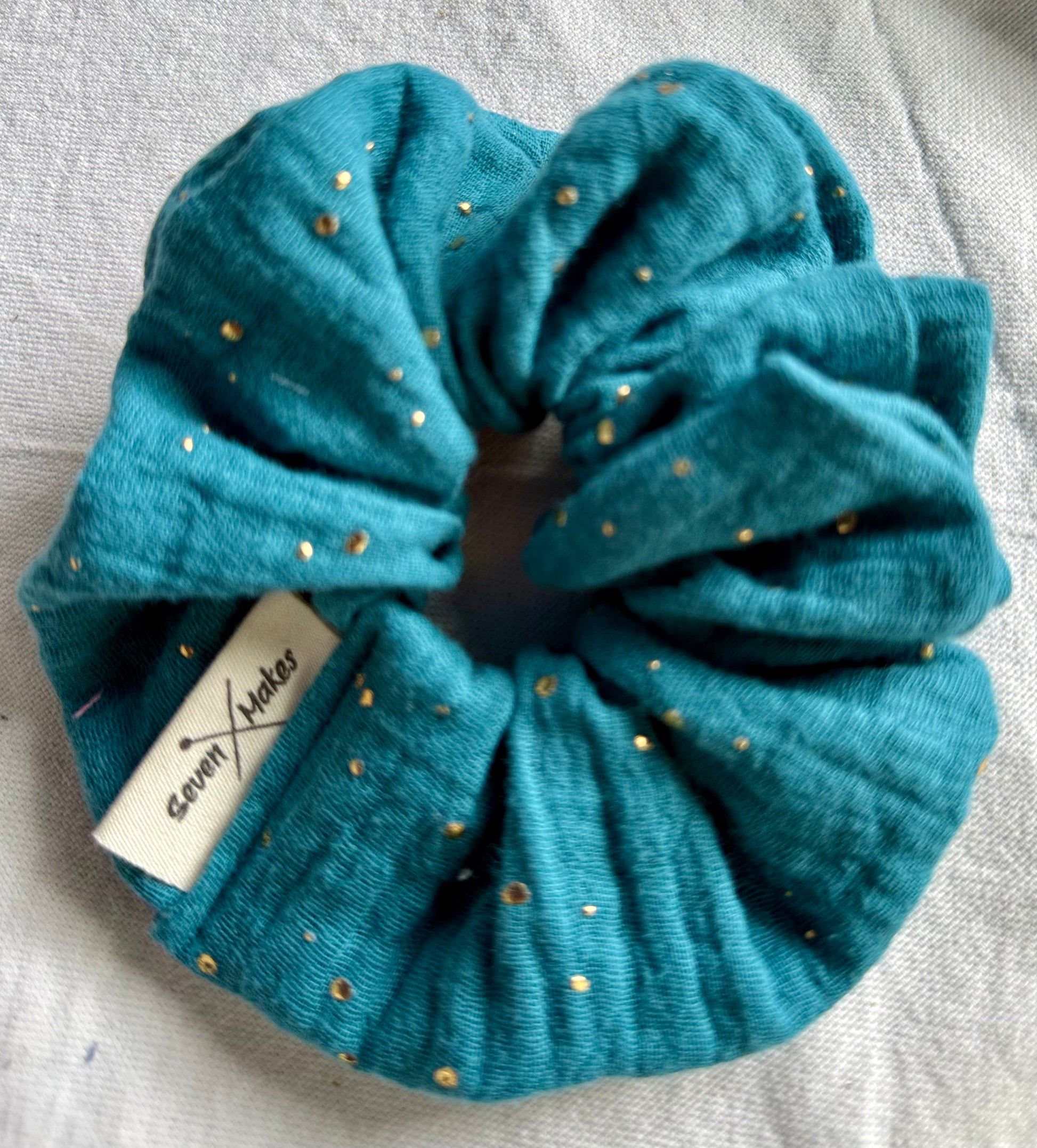 Cotton_Double_Gauze_Scrunchie_Teal_with_gold_fleck