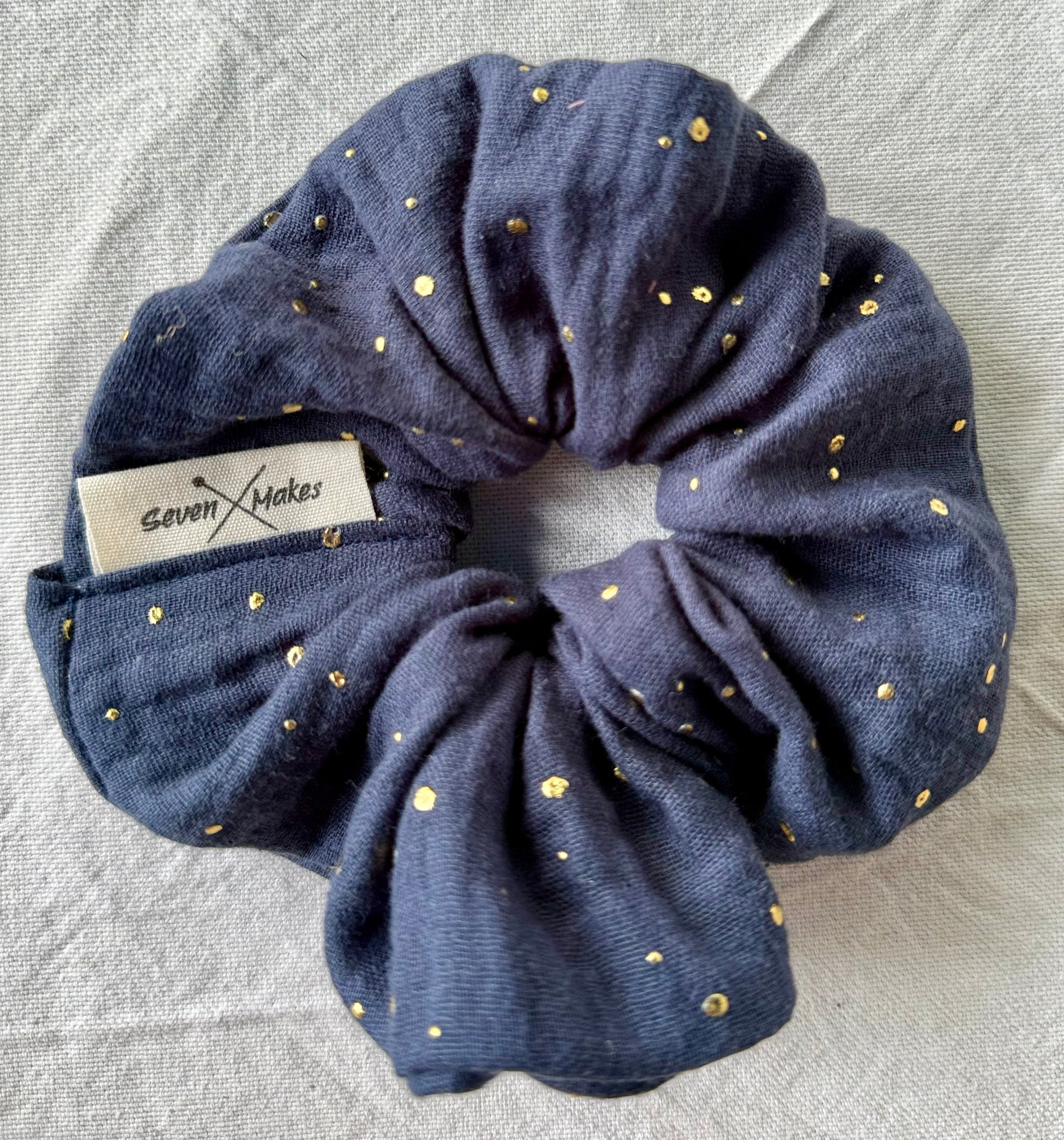 Cotton double gauze scrunchie navy with gold flecks