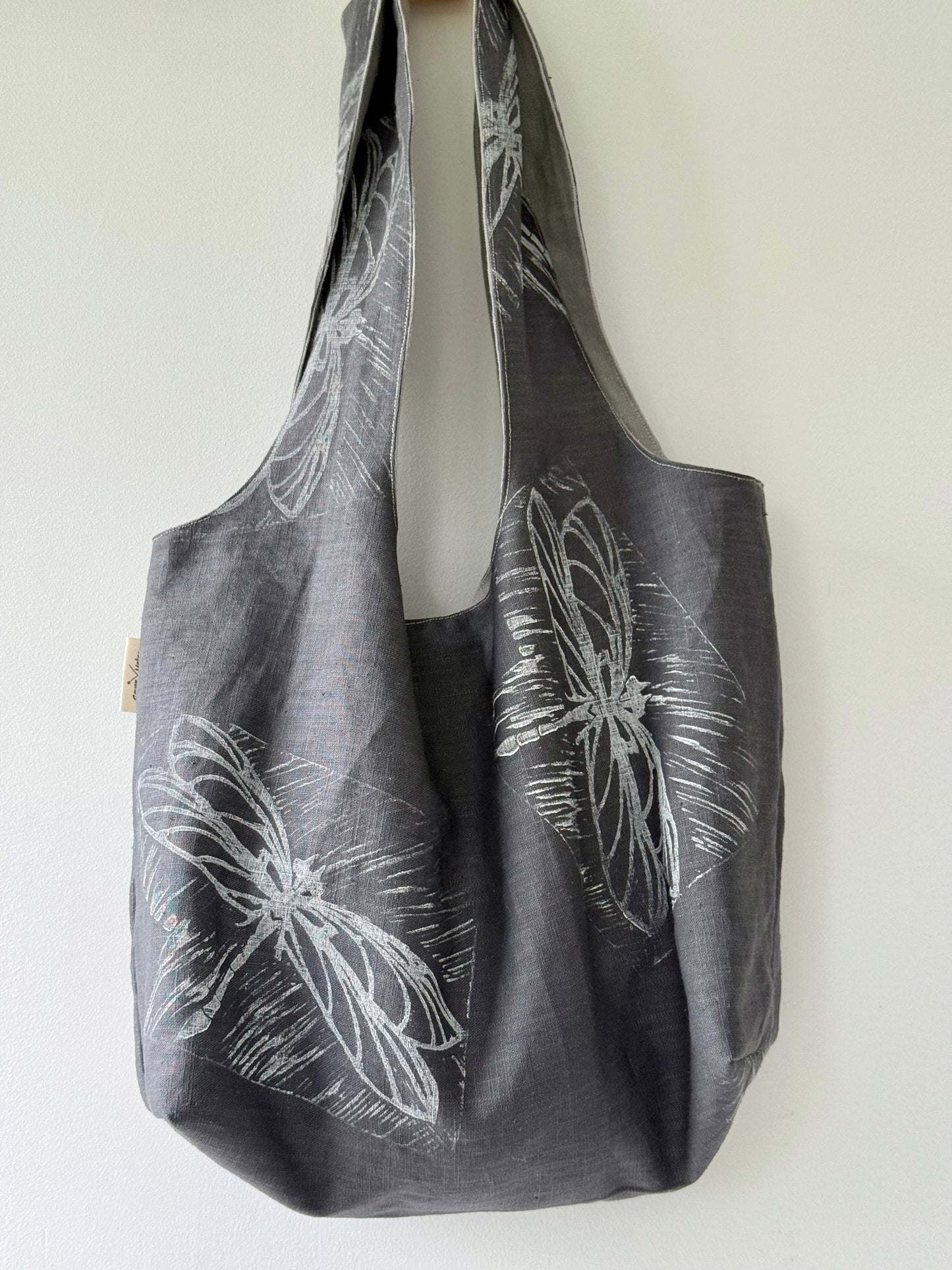 Slouchy Linen hand printed Shoulder Bag