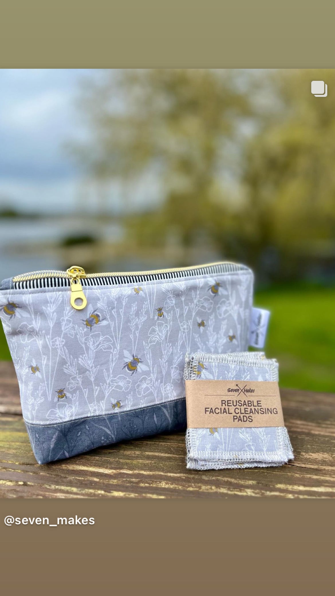 Grey bees on wildflowers wash bag