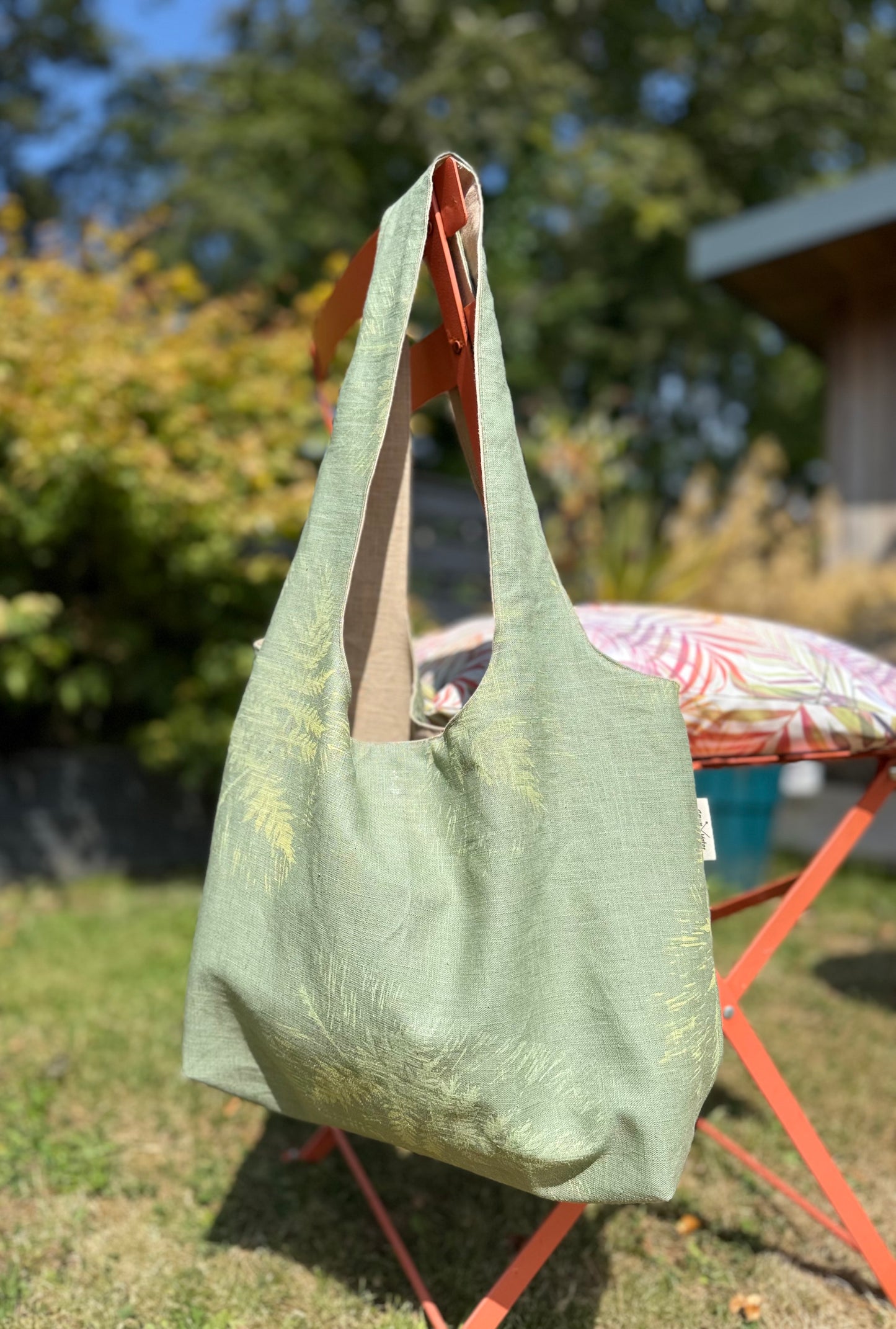 Slouchy Linen hand printed Shoulder Bag