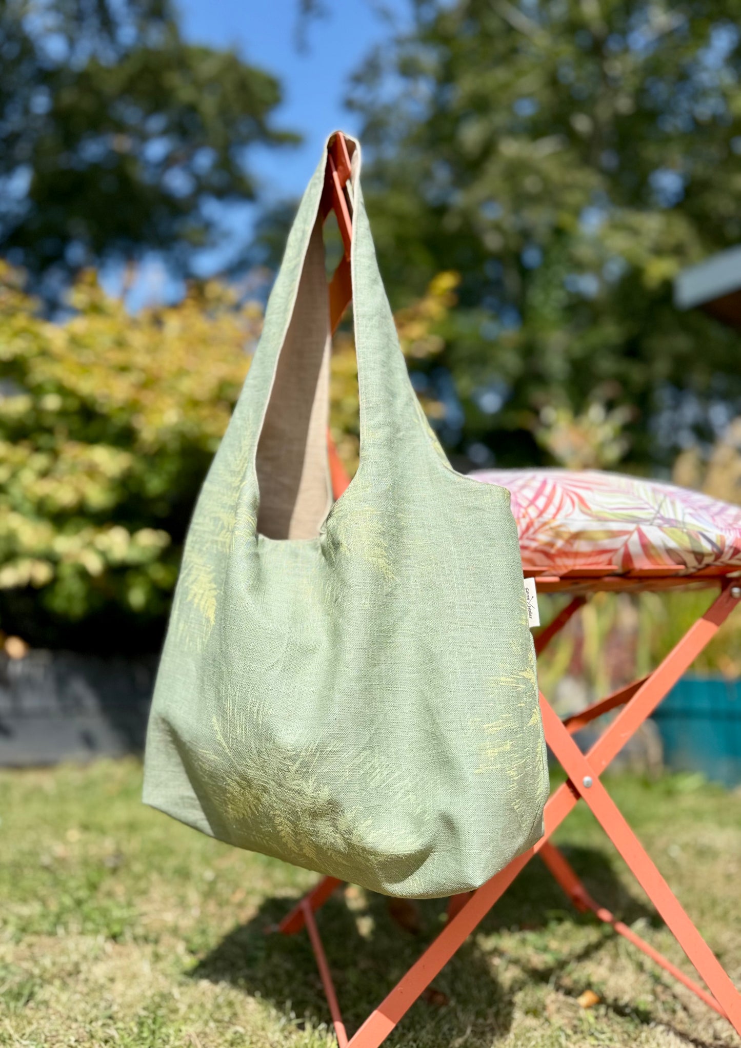 Slouchy Linen hand printed Shoulder Bag