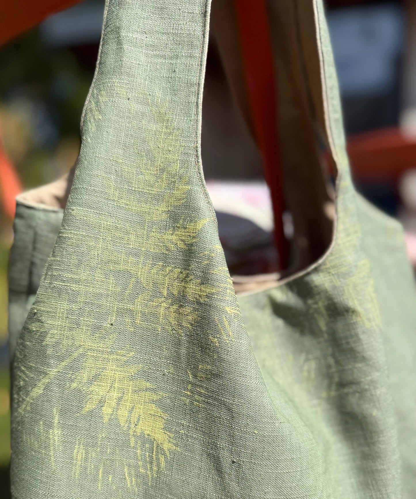 Slouchy Linen hand printed Shoulder Bag
