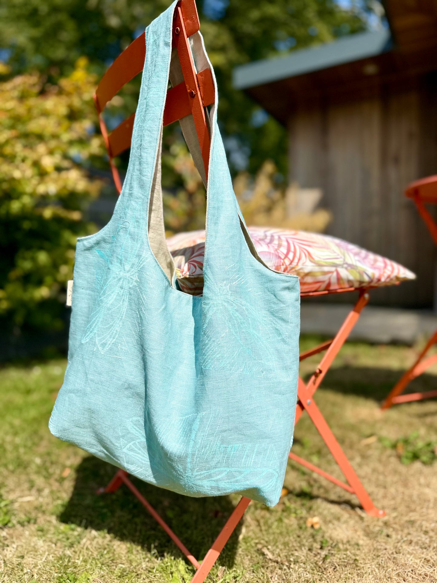 Slouchy Linen hand printed Shoulder Bag
