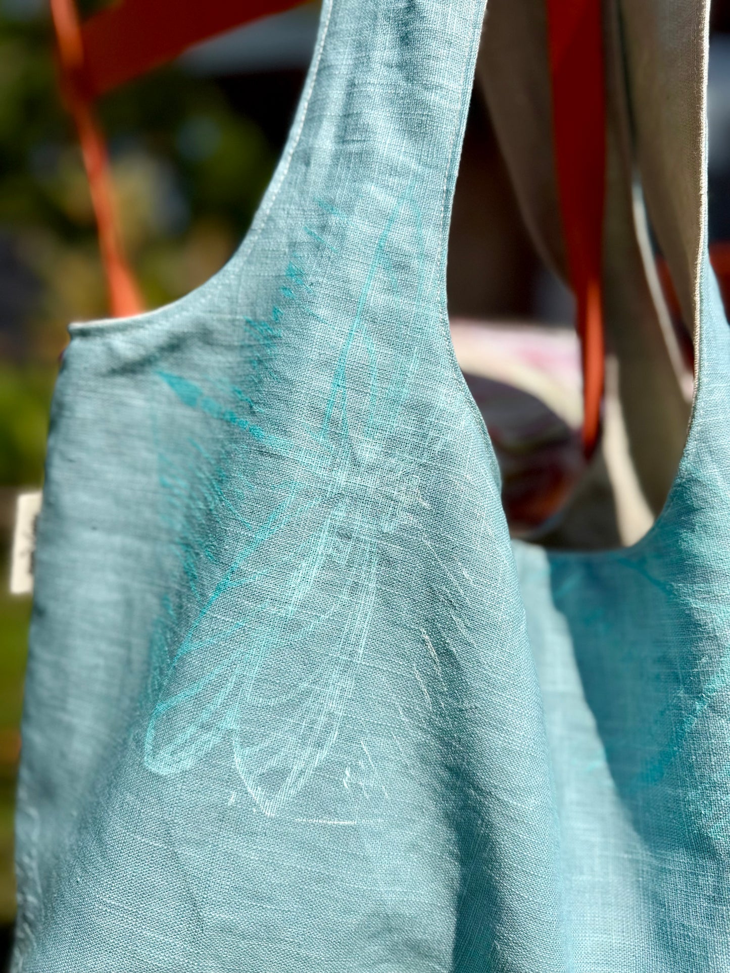 Slouchy Linen hand printed Shoulder Bag