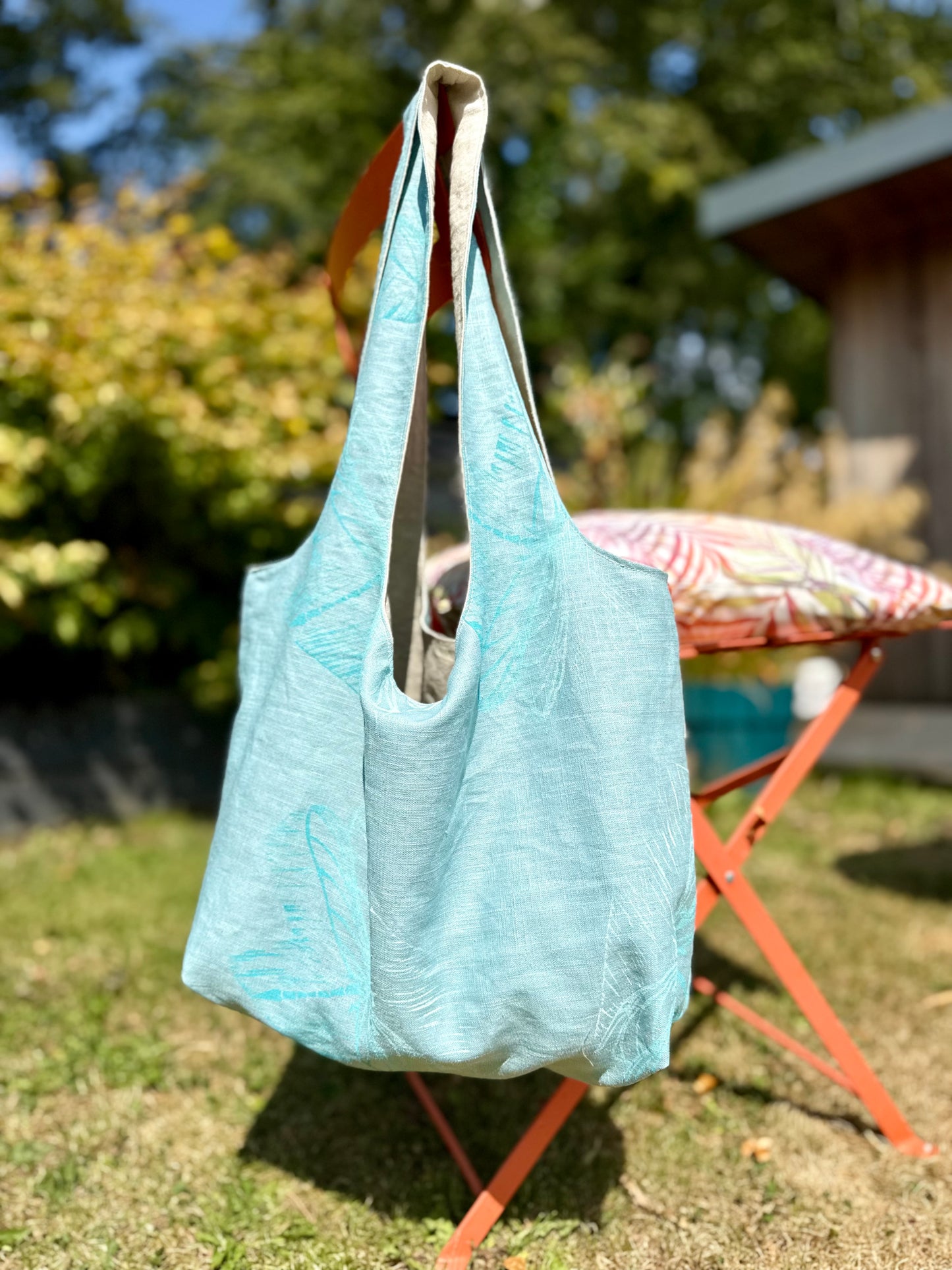 Slouchy Linen hand printed Shoulder Bag
