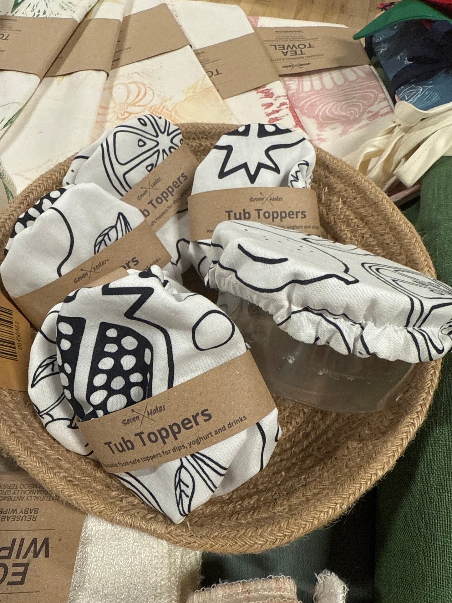 Tub toppers - reusable food container lids, washable