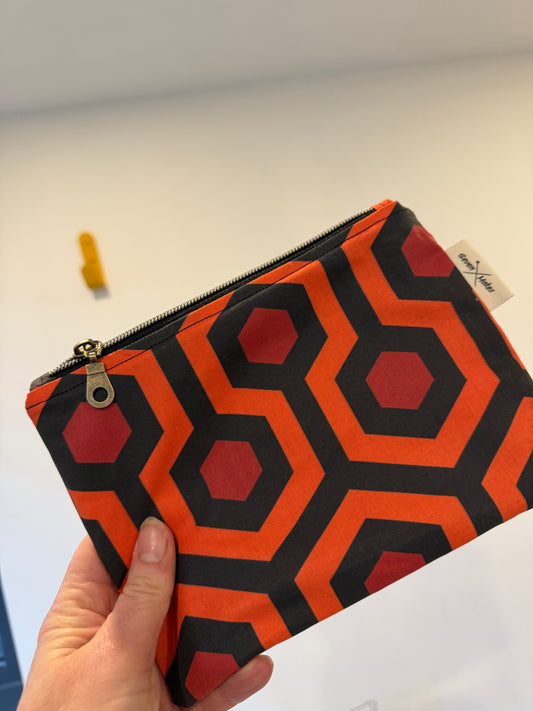 waterproof lined zipper bag in Overlook Hotel fabric pattern