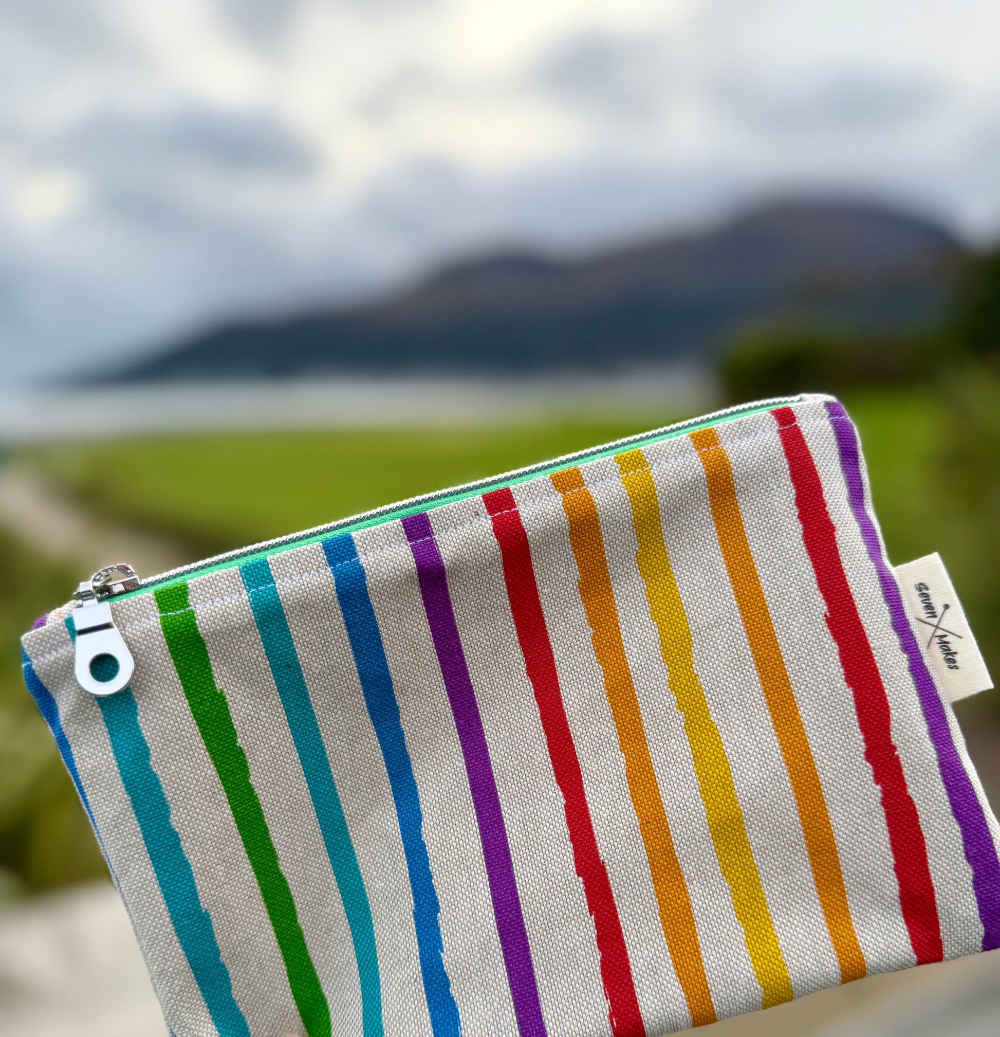 rainbow zipper bag, pencil case, travel case, stripes