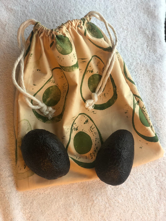 Reusable Produce Bag - Hand printed Avocado Cotton