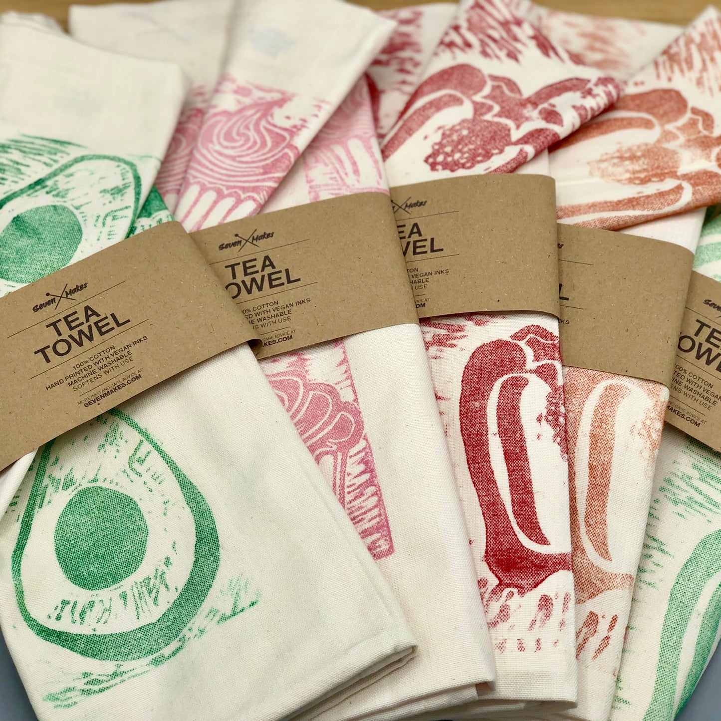 Organic Tea Towel - Hand Printed Fabric