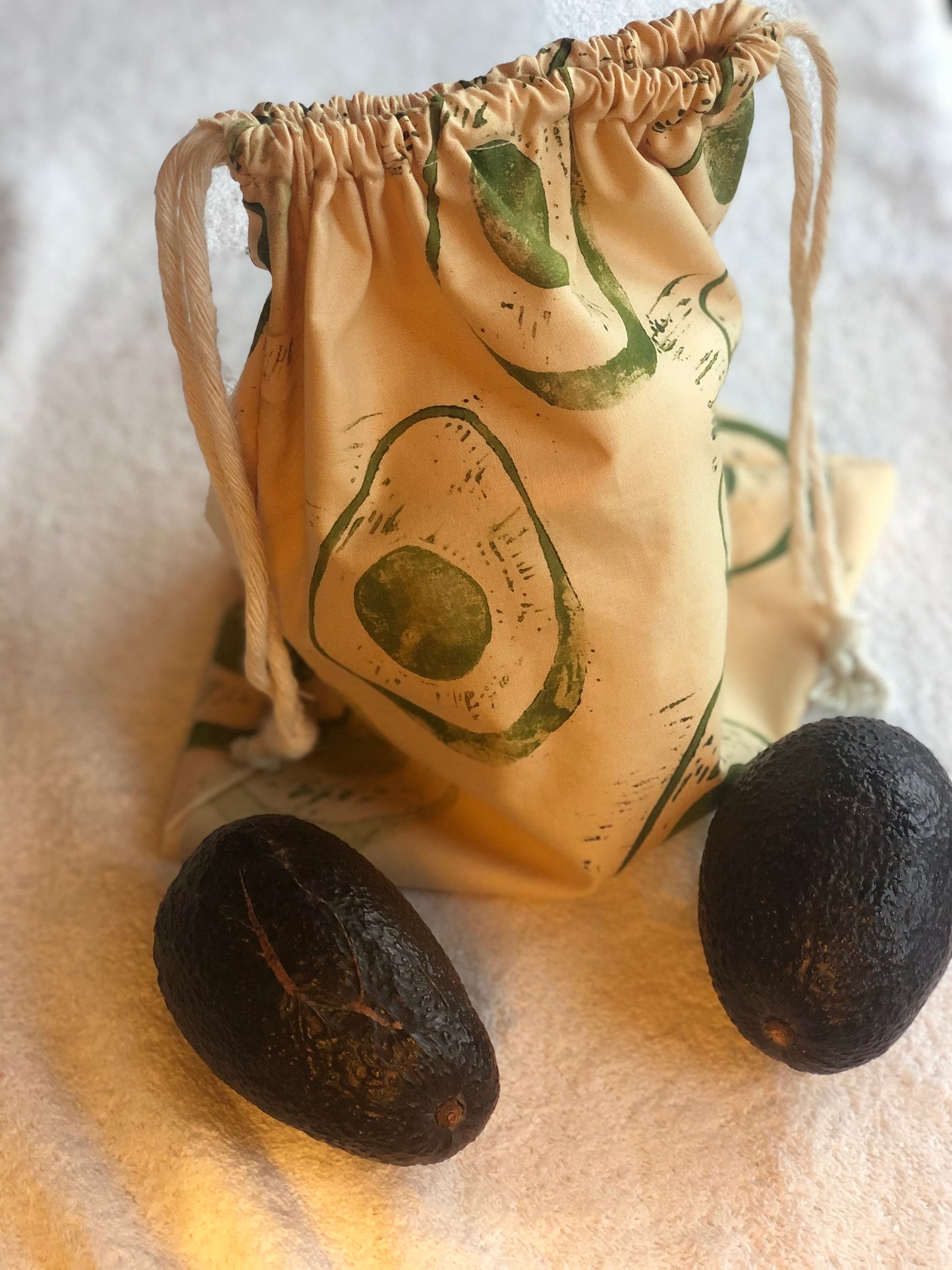 Reusable Produce Bag - Hand printed Avocado Cotton