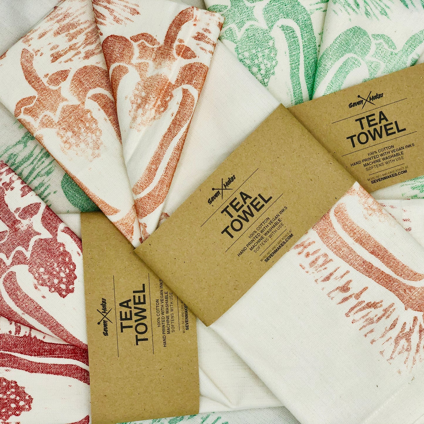 Organic Tea Towel - Hand Printed Fabric