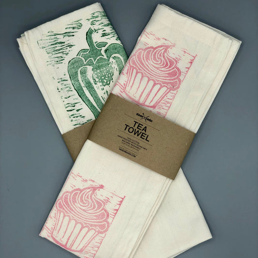 Organic Tea Towel - Hand Printed Fabric