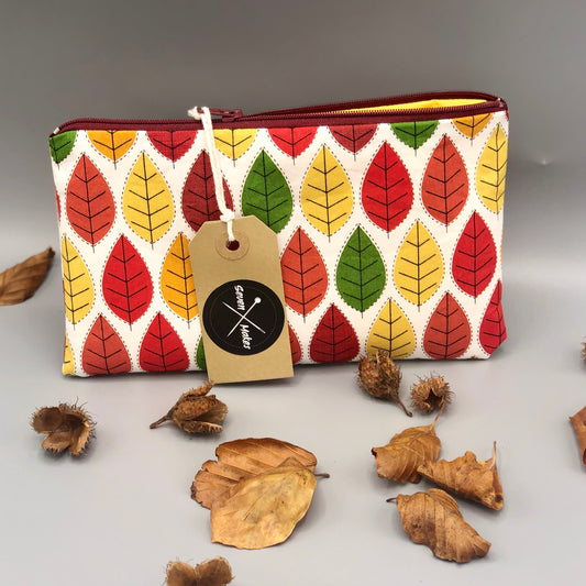 Autumn Leaves Zipper Pouch - two sizes and with waterproof lining option